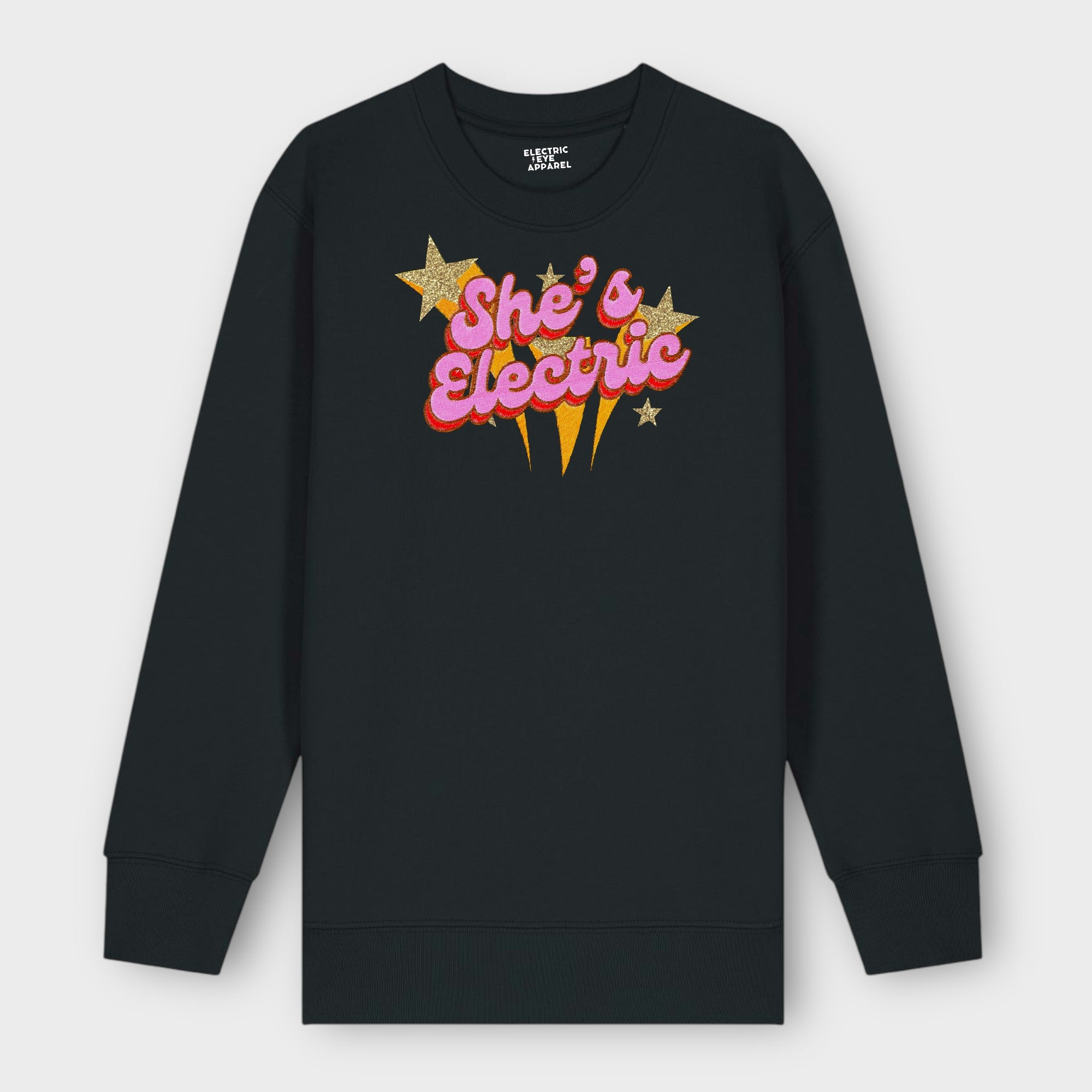 GOLD LABEL KIDS SHE'S ELECTRIC GLITTER STAR EMBROIDERED ORGANIC COTTON 'MINI CHANGER' SWEATSHIRT - INSPIRED BY OASIS