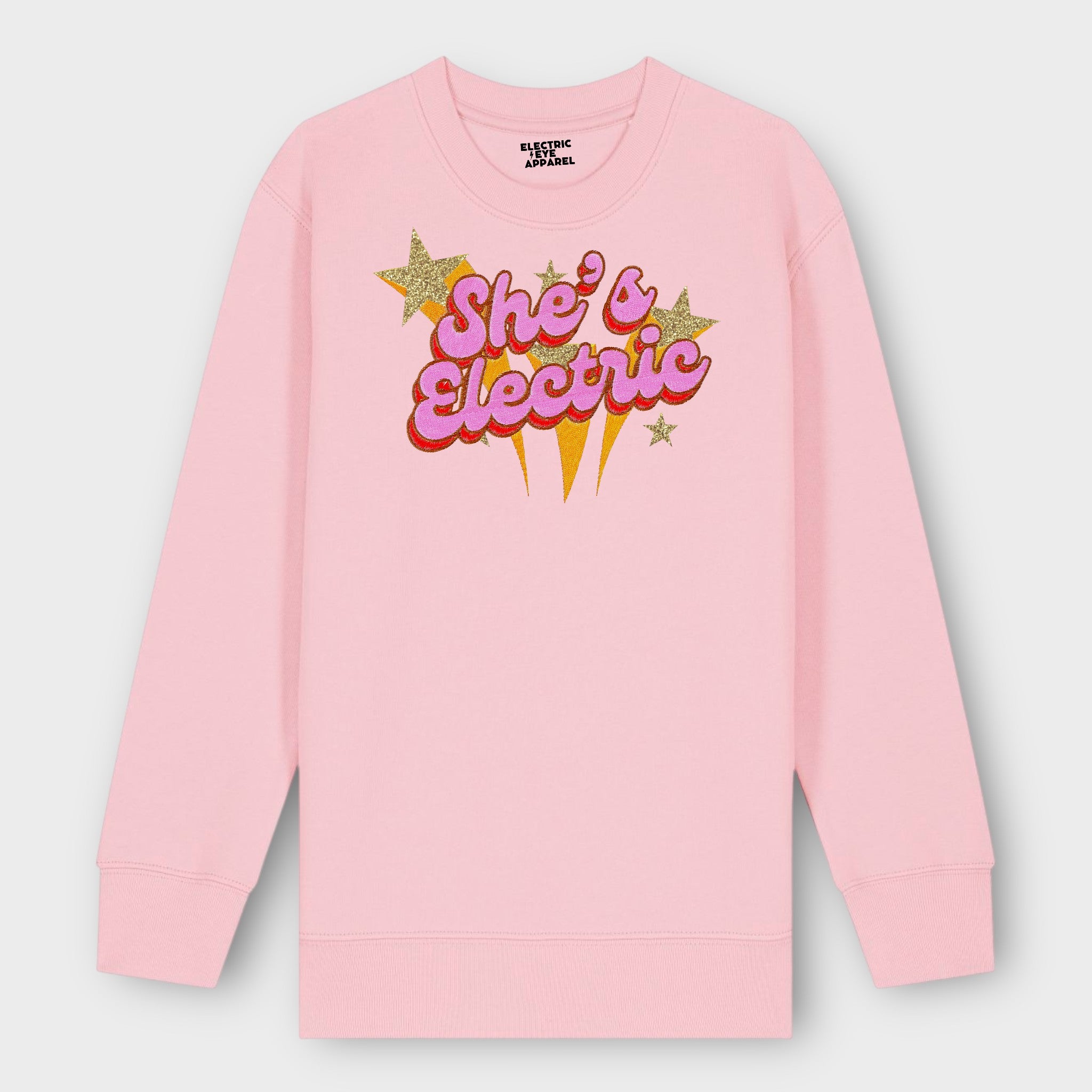 GOLD LABEL KIDS SHE'S ELECTRIC GLITTER STAR EMBROIDERED ORGANIC COTTON 'MINI CHANGER' SWEATSHIRT - INSPIRED BY OASIS