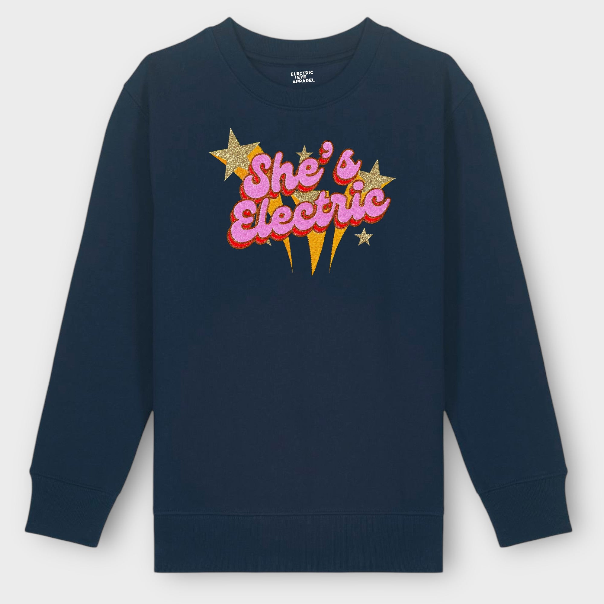 GOLD LABEL KIDS SHE'S ELECTRIC GLITTER STAR EMBROIDERED ORGANIC COTTON 'MINI CHANGER' SWEATSHIRT - INSPIRED BY OASIS