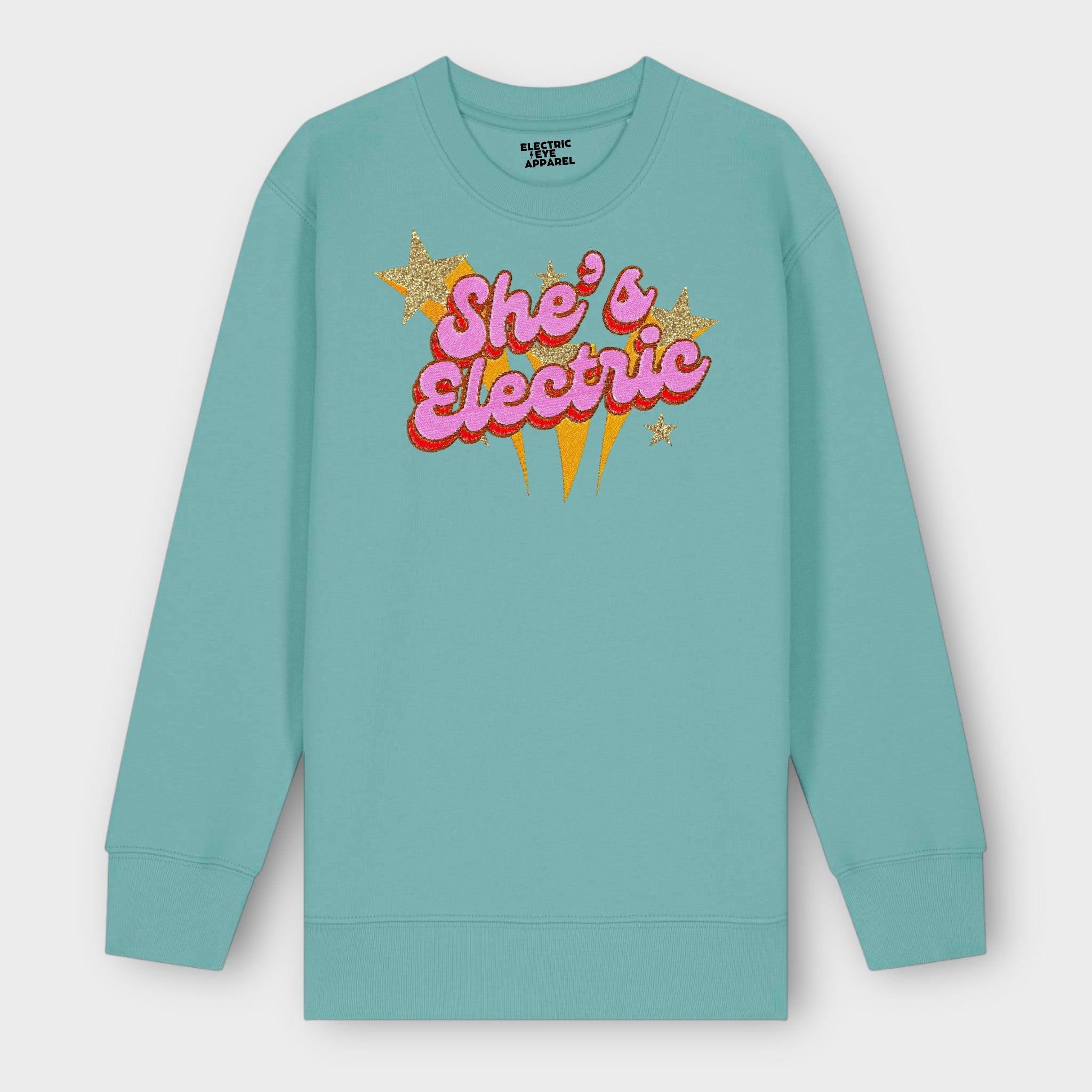 GOLD LABEL KIDS SHE'S ELECTRIC GLITTER STAR EMBROIDERED ORGANIC COTTON 'MINI CHANGER' SWEATSHIRT - INSPIRED BY OASIS