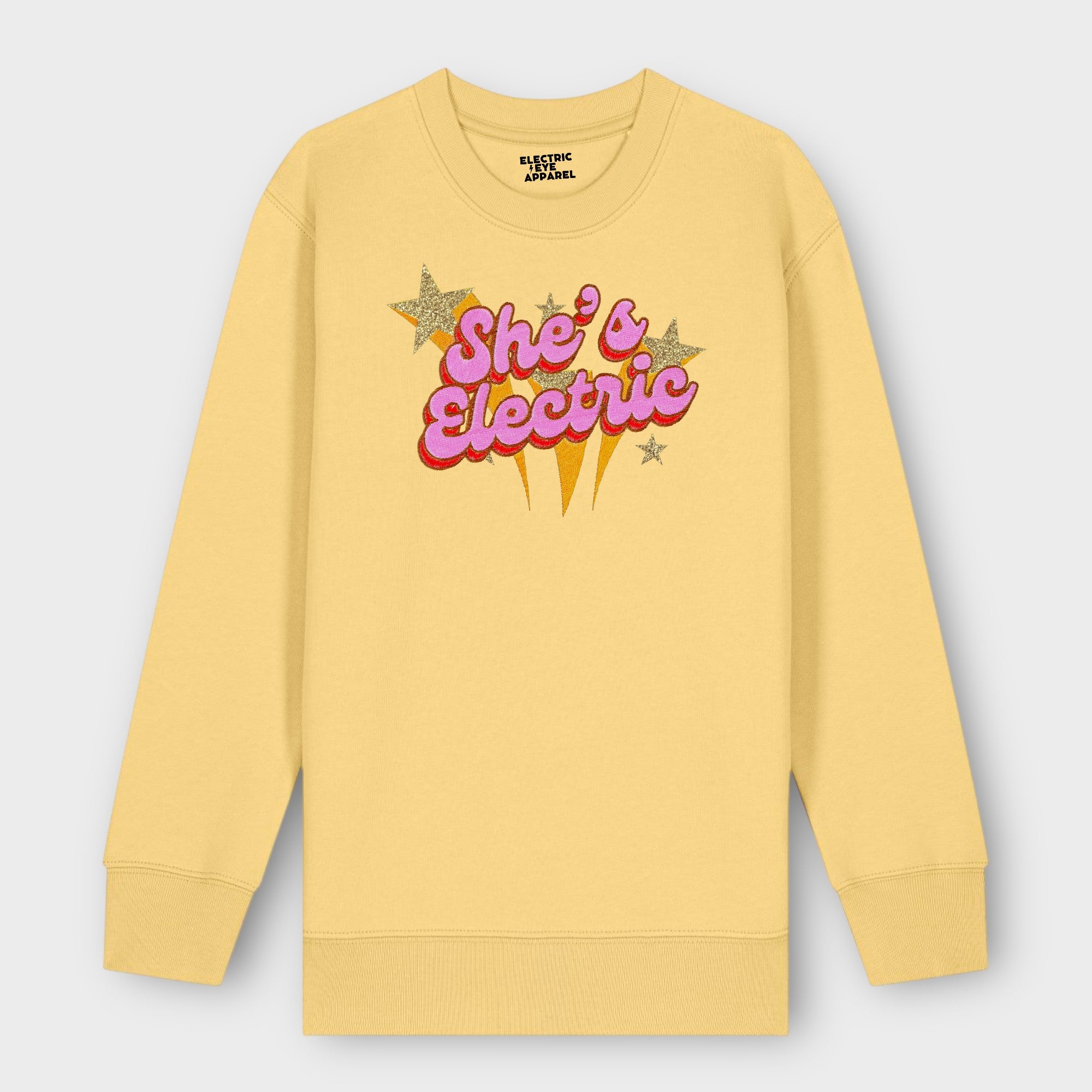 GOLD LABEL KIDS SHE'S ELECTRIC GLITTER STAR EMBROIDERED ORGANIC COTTON 'MINI CHANGER' SWEATSHIRT - INSPIRED BY OASIS