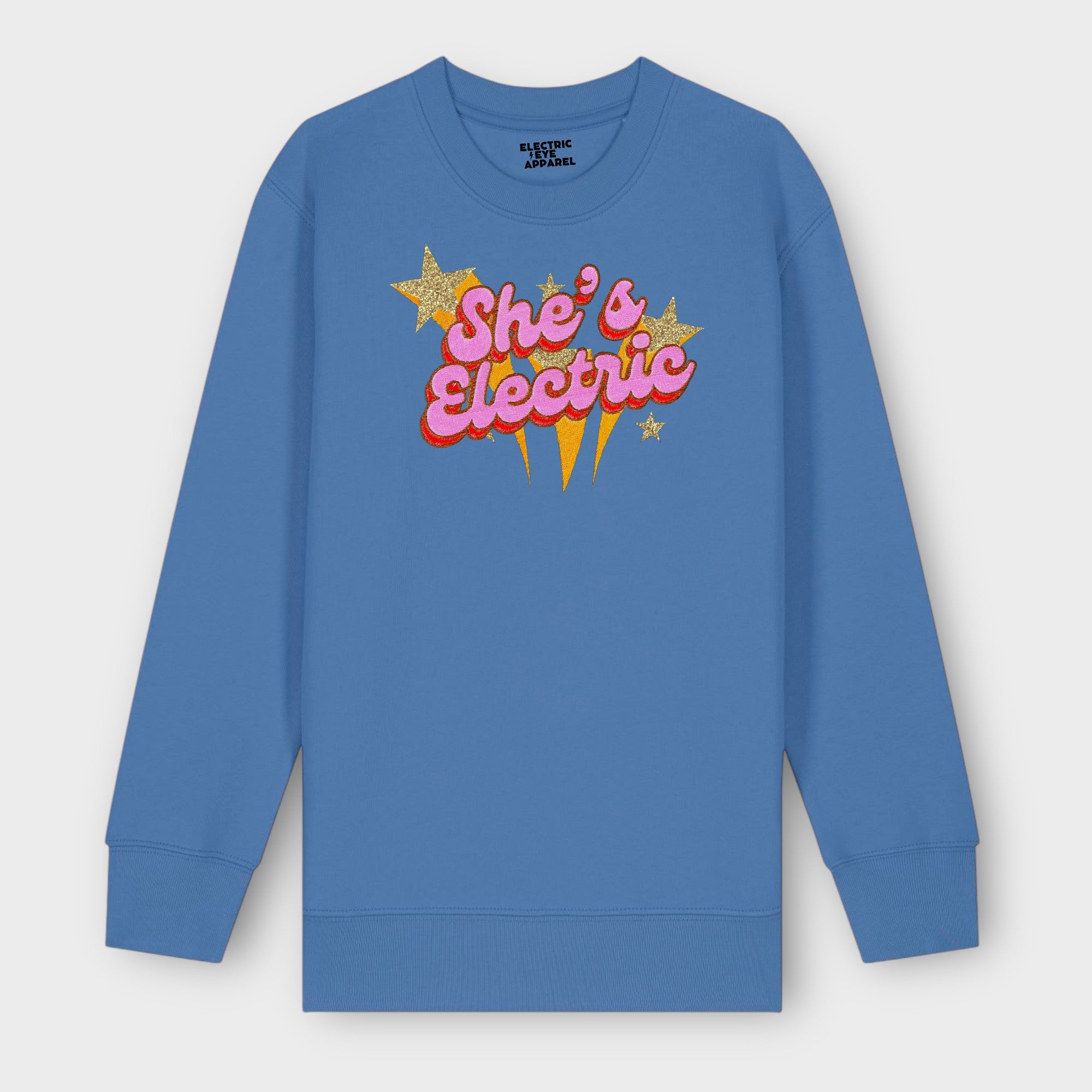 GOLD LABEL KIDS SHE'S ELECTRIC GLITTER STAR EMBROIDERED ORGANIC COTTON 'MINI CHANGER' SWEATSHIRT - INSPIRED BY OASIS