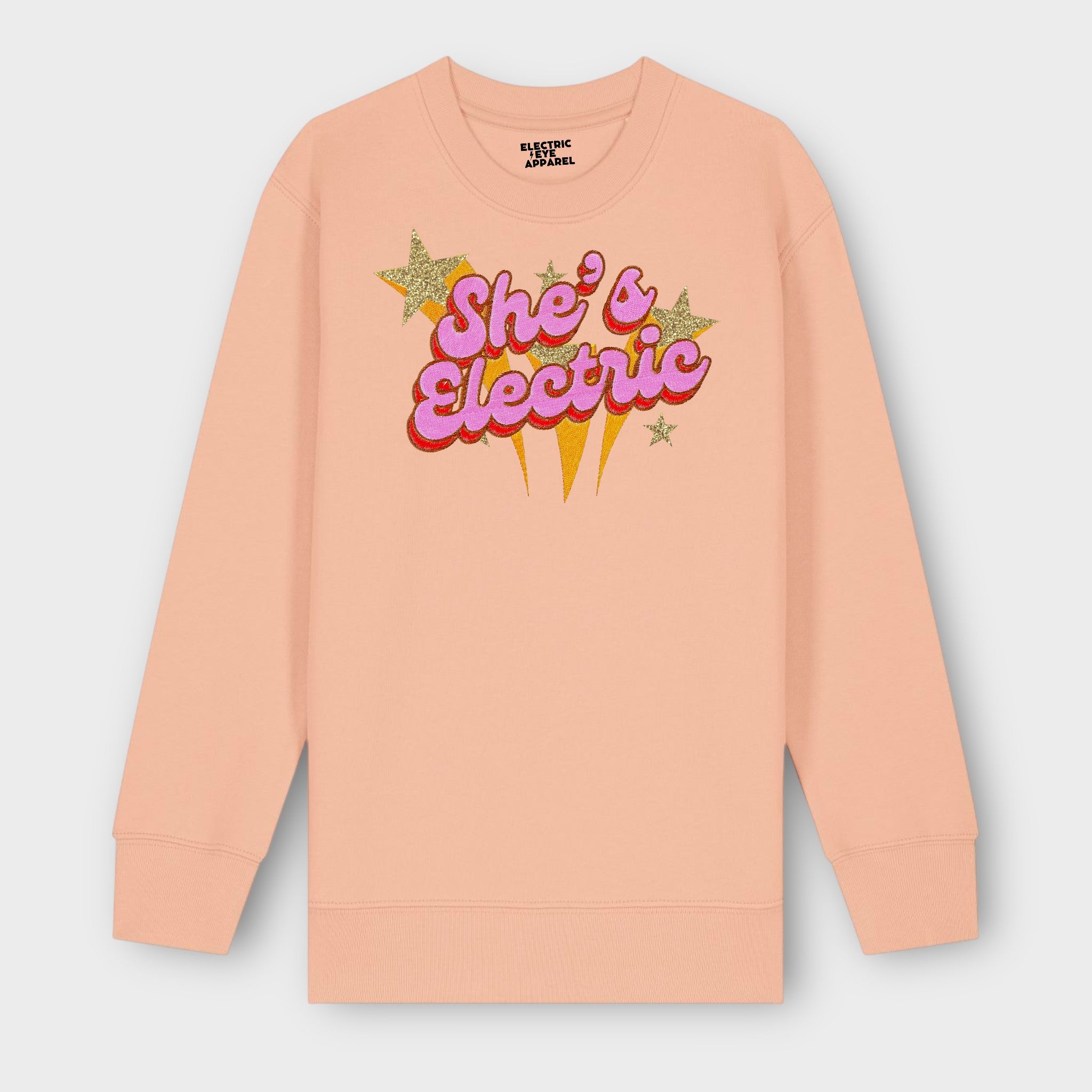 GOLD LABEL KIDS SHE'S ELECTRIC GLITTER STAR EMBROIDERED ORGANIC COTTON 'MINI CHANGER' SWEATSHIRT - INSPIRED BY OASIS