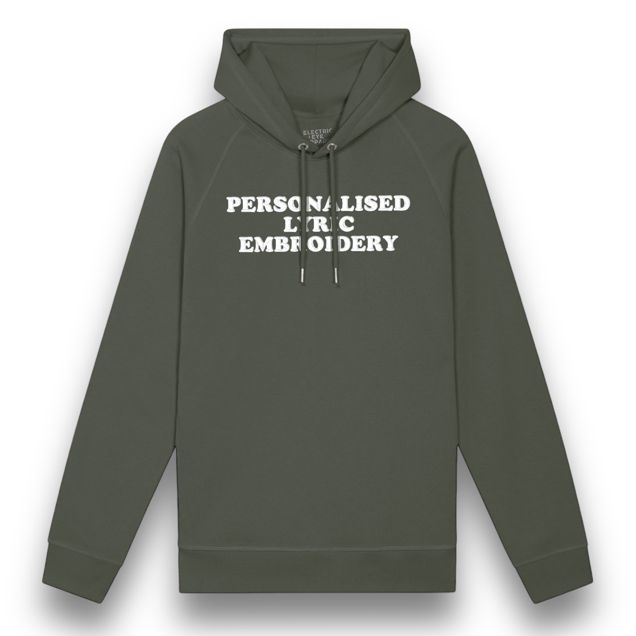 Personalised Lyric Centre Chest Embroidered premium organic unisex side pocket 'Sider' hoodie - choose your own lyrics, font and thread colour