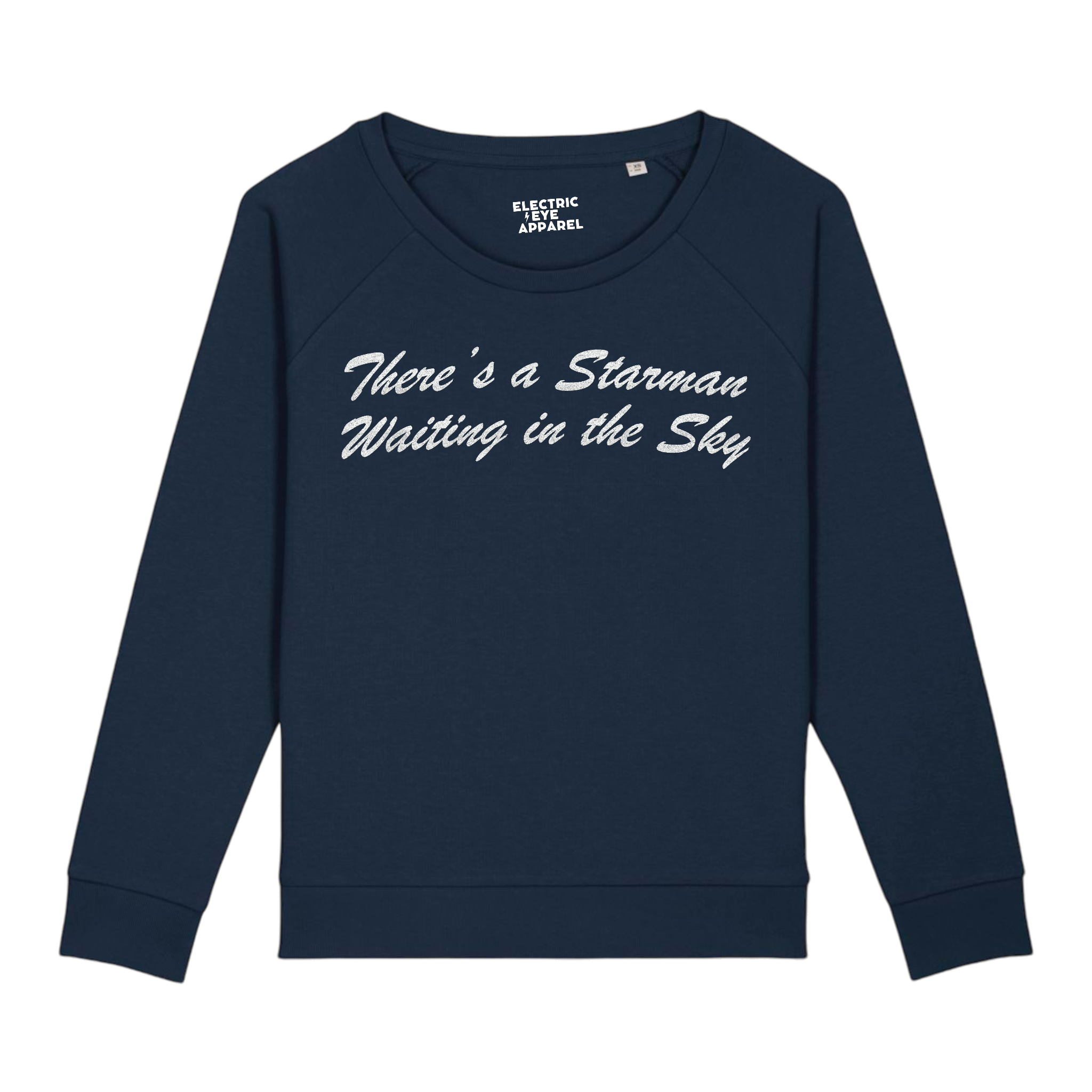 'THERE'S A STARMAN WAITING IN THE SKY' glitter embroidered organic relaxed fit women's raglan 'dazzler' sweatshirt - inspired by David Bowie