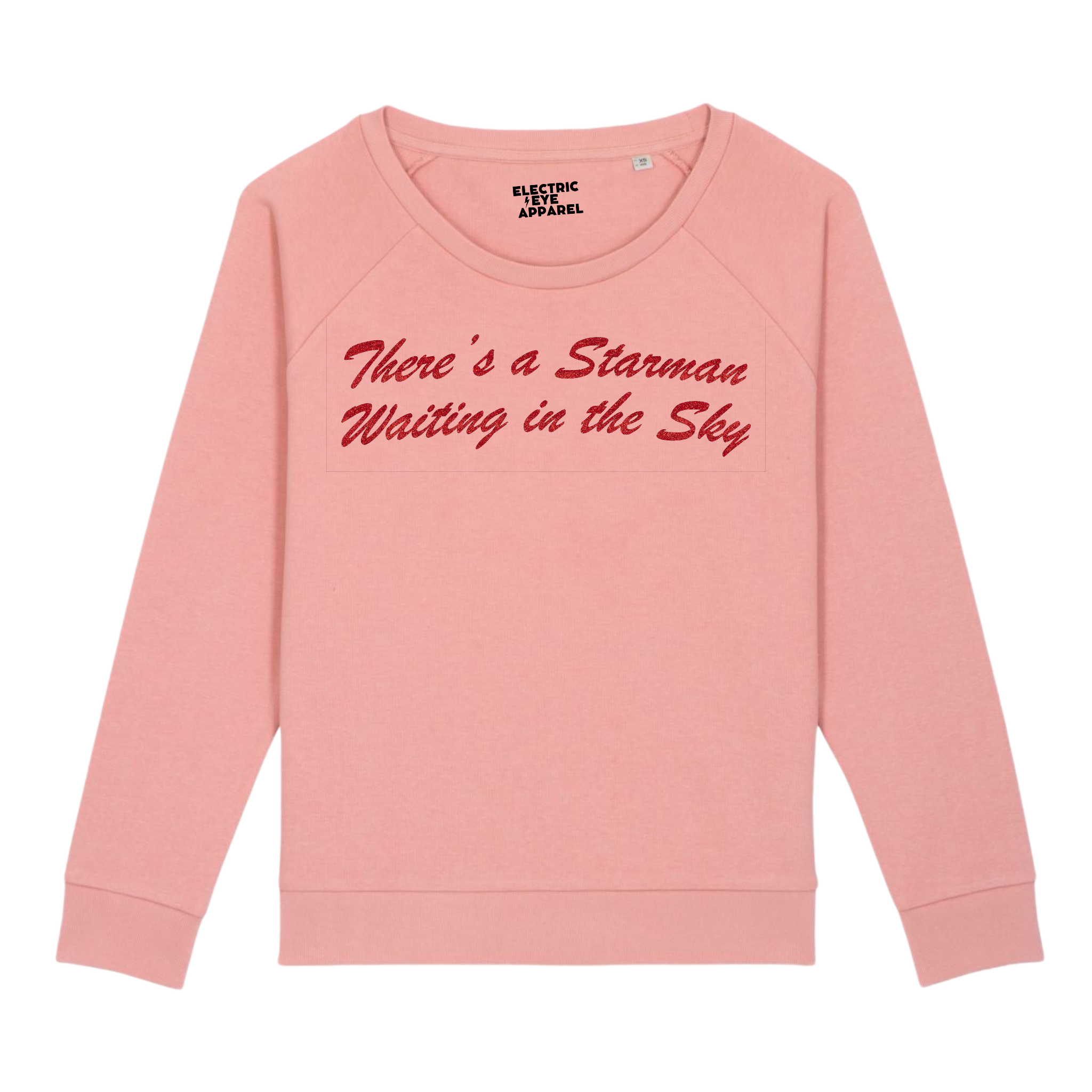 'THERE'S A STARMAN WAITING IN THE SKY' glitter embroidered organic relaxed fit women's raglan 'dazzler' sweatshirt - inspired by David Bowie