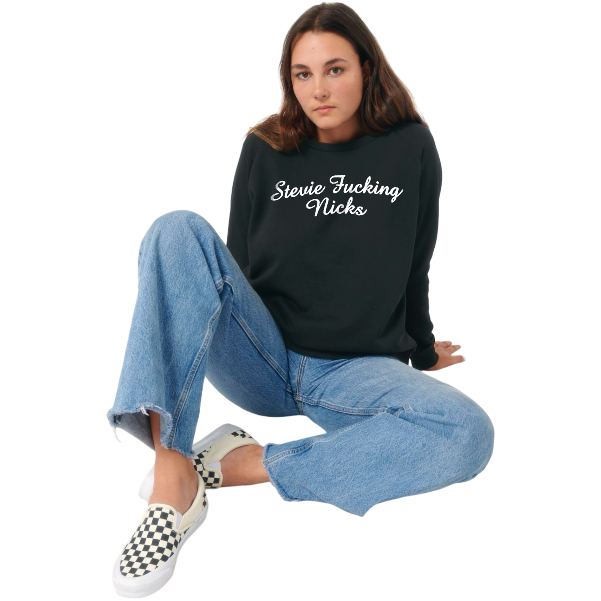 'STEVIE F*CKING NICKS' embroidered organic relaxed fit women's raglan 'dazzler' sweatshirt