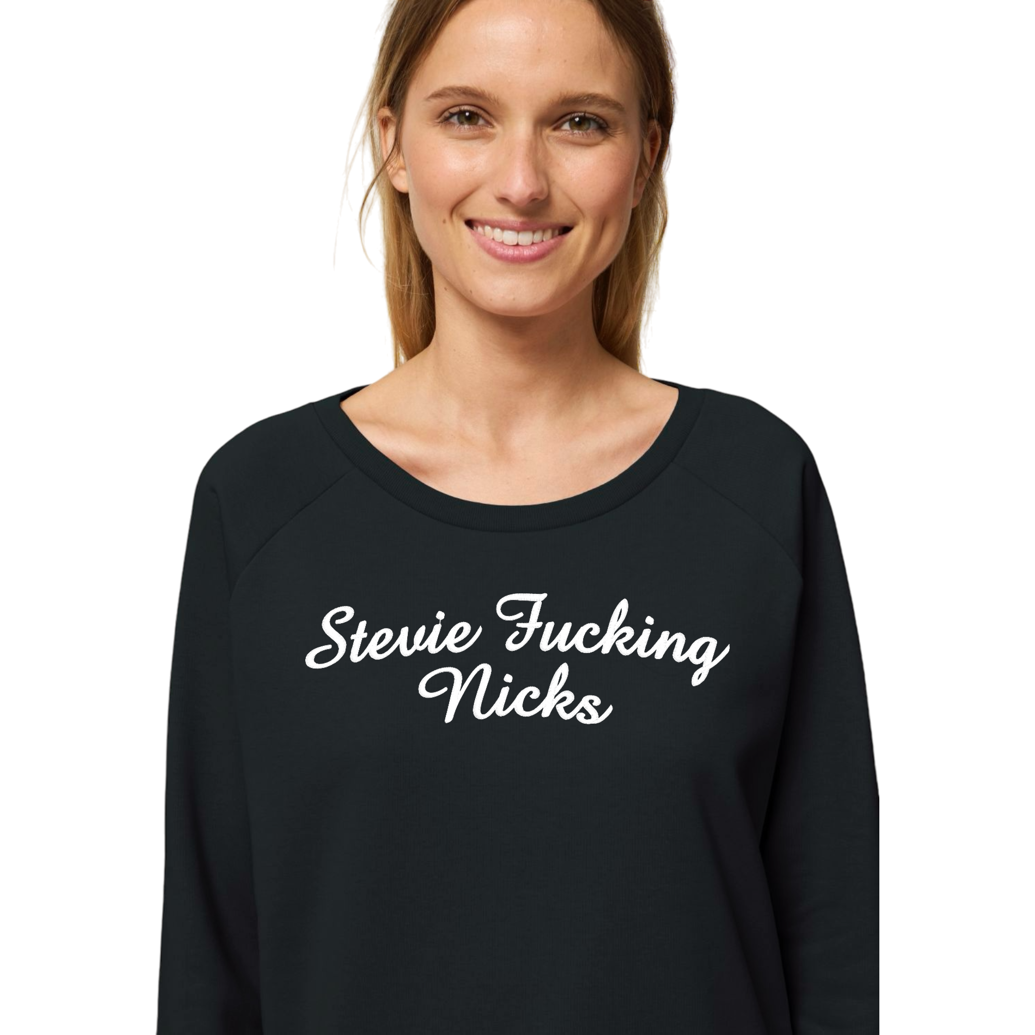 'STEVIE F*CKING NICKS' embroidered organic relaxed fit women's raglan 'dazzler' sweatshirt