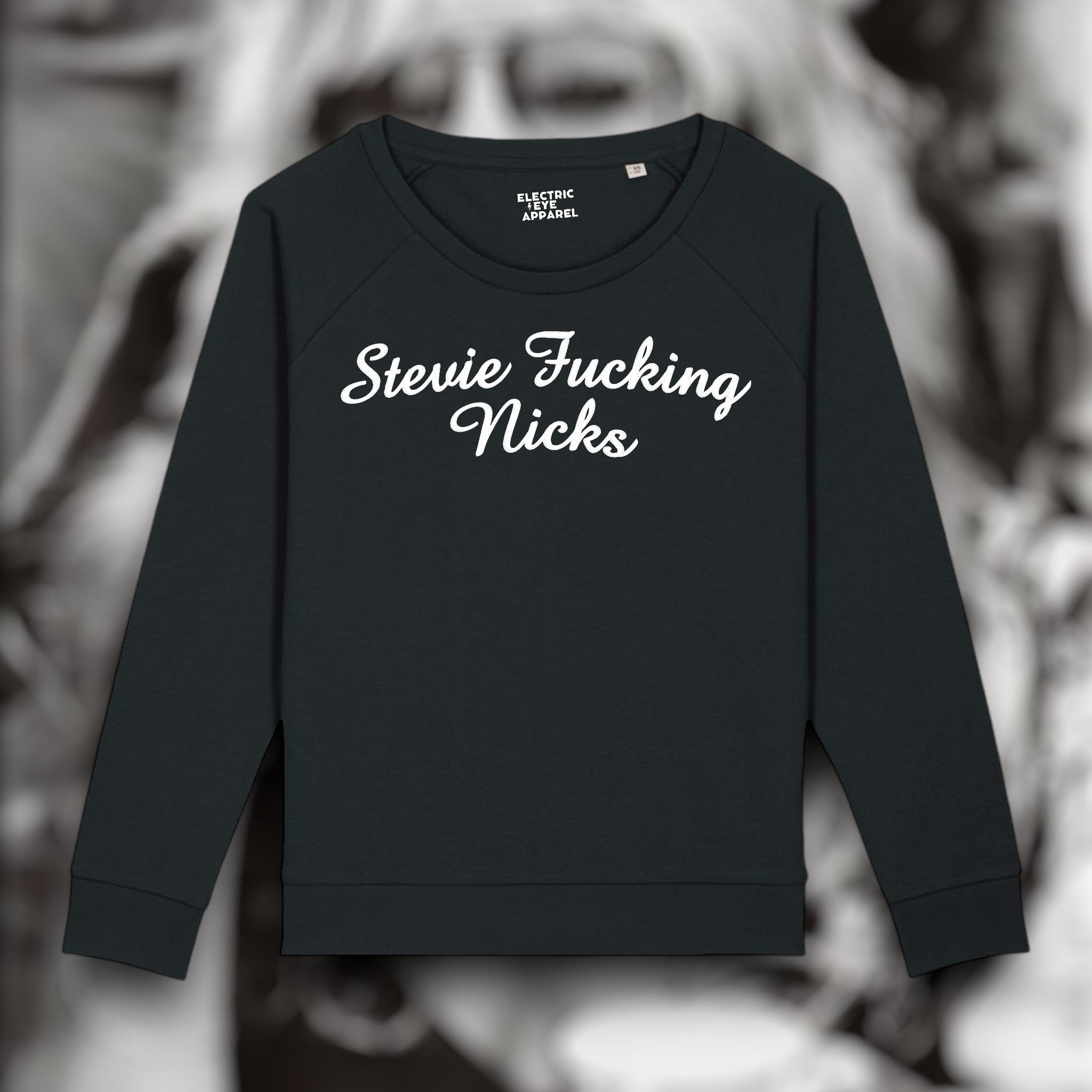 'STEVIE F*CKING NICKS' embroidered organic relaxed fit women's raglan 'dazzler' sweatshirt