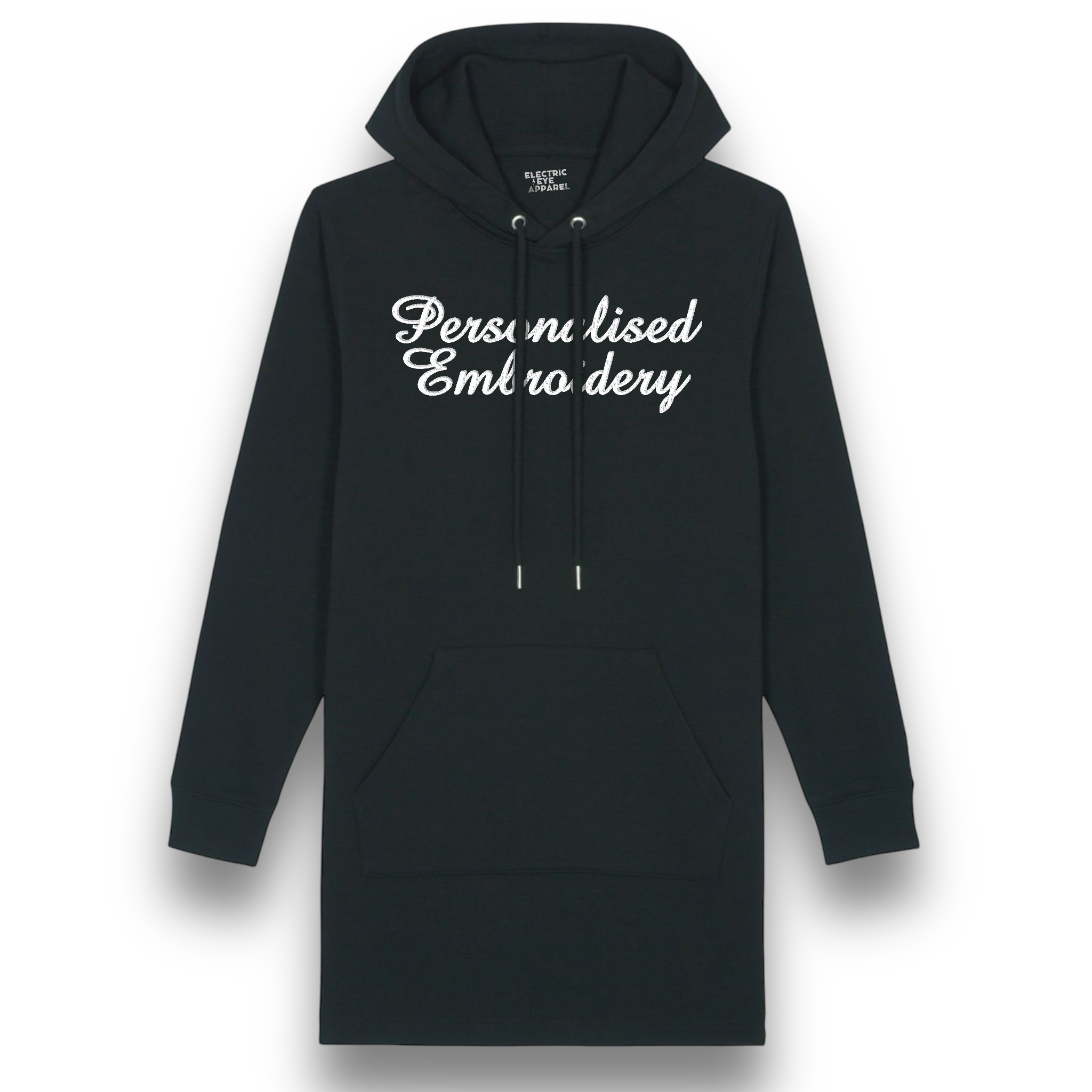 Personalised Lyric Centre Chest Embroidered premium organic women's hoodie 'Streeter' dress- choose your own lyrics, font and thread colour