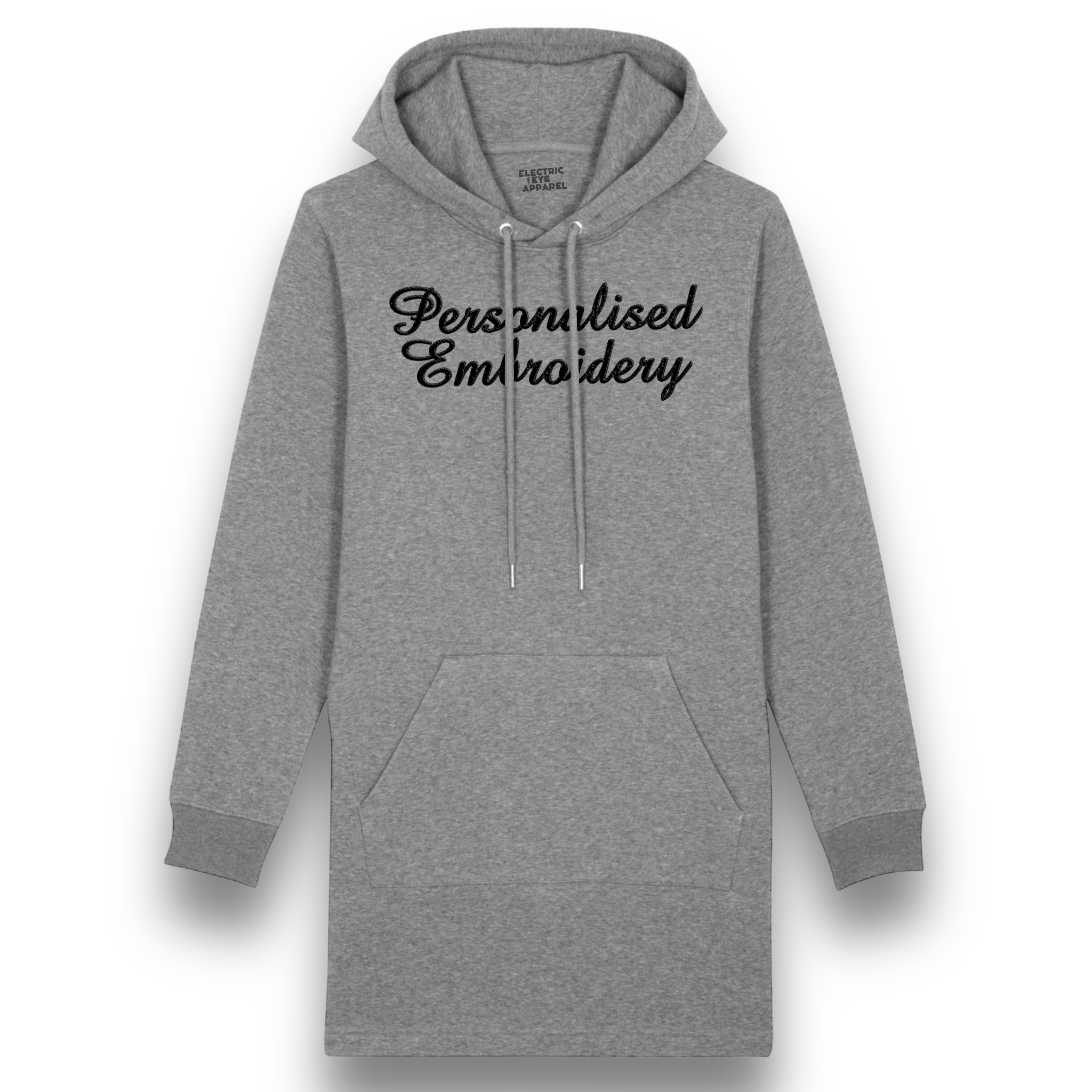 Personalised Lyric Centre Chest Embroidered premium organic women's hoodie 'Streeter' dress- choose your own lyrics, font and thread colour