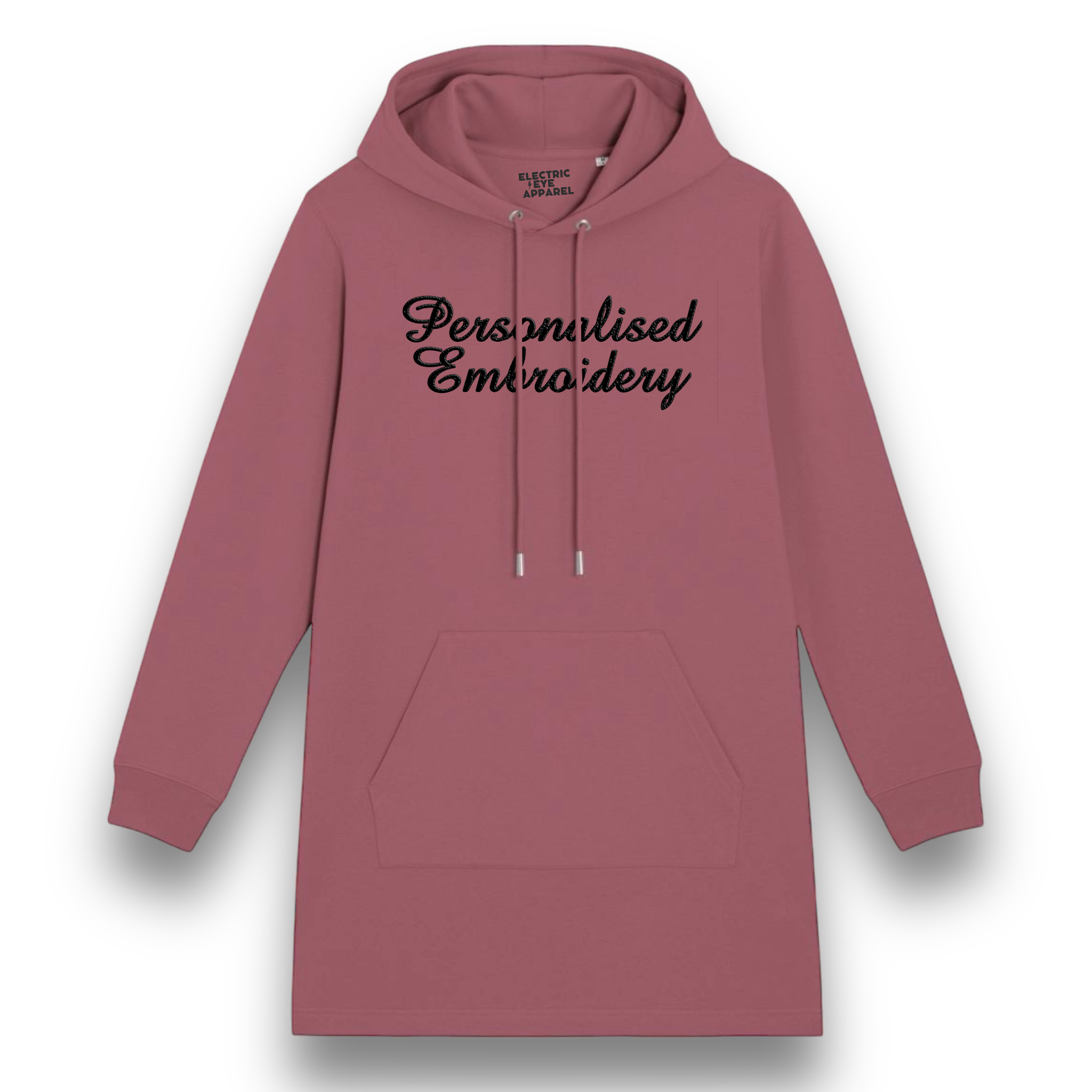 Personalised Lyric Centre Chest Embroidered premium organic women's hoodie 'Streeter' dress- choose your own lyrics, font and thread colour