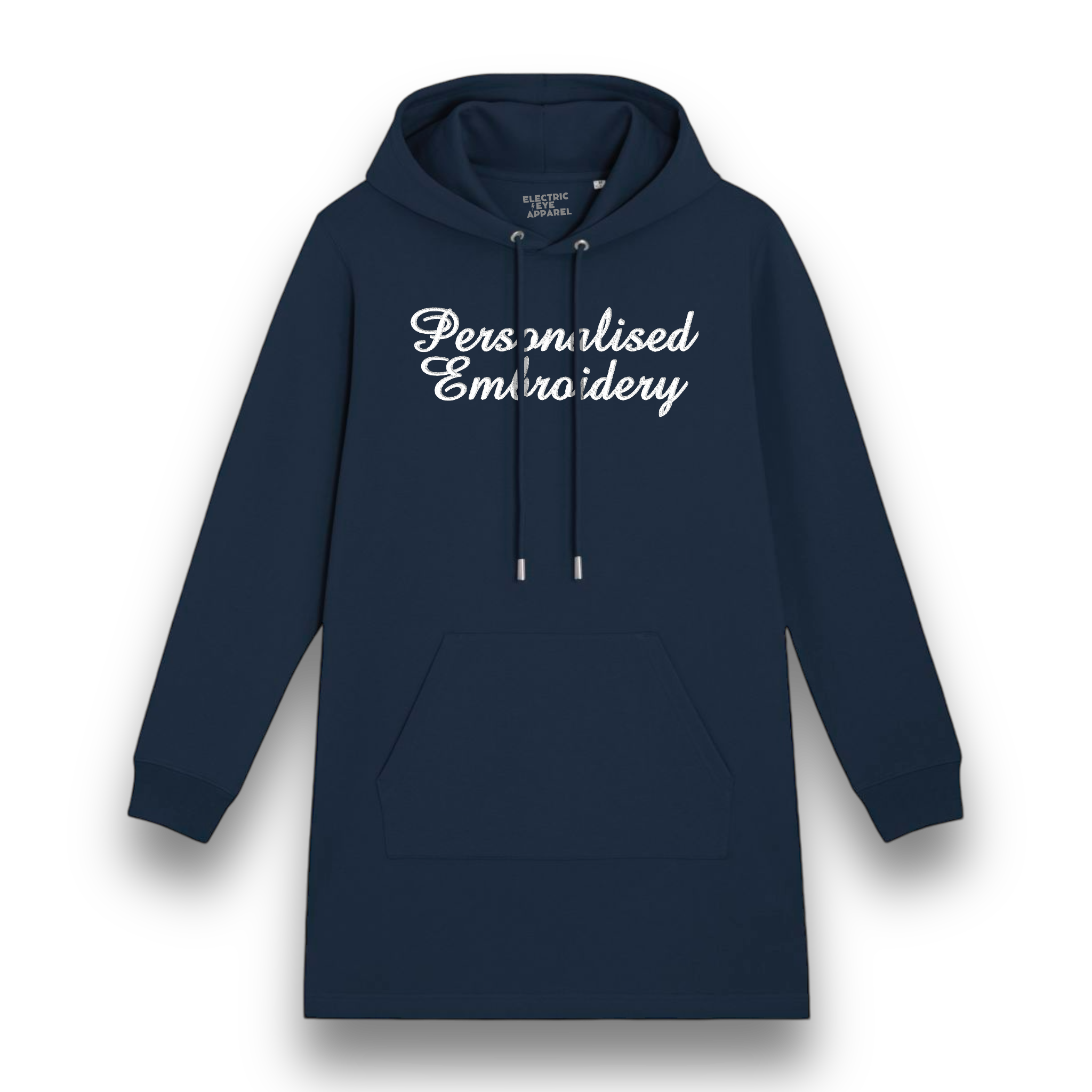 Personalised Lyric Centre Chest Embroidered premium organic women's hoodie 'Streeter' dress- choose your own lyrics, font and thread colour