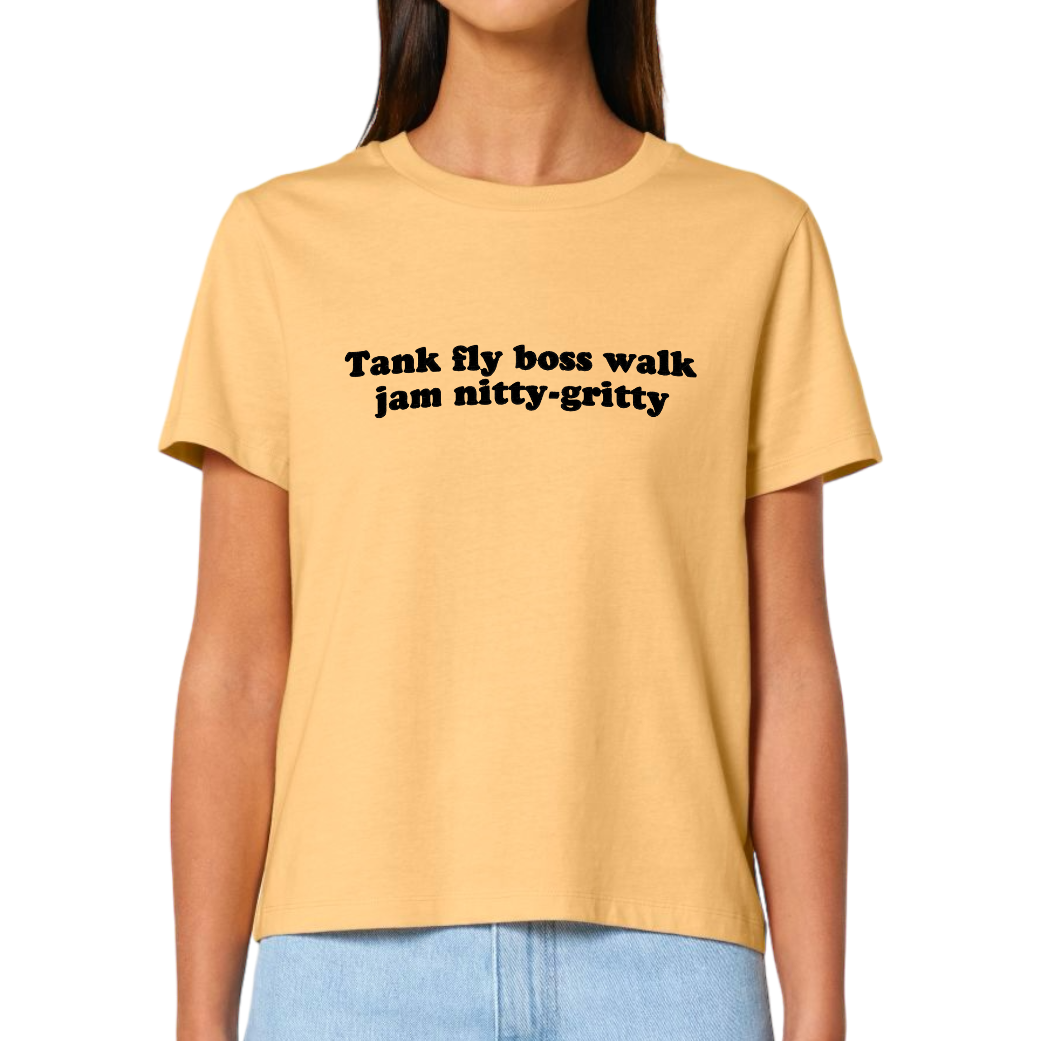 'TANK FLY BOSS WALK JAM NITTY-GRITTY' embroidered organic women's 'muser' t-shirt - inspired by Beats International