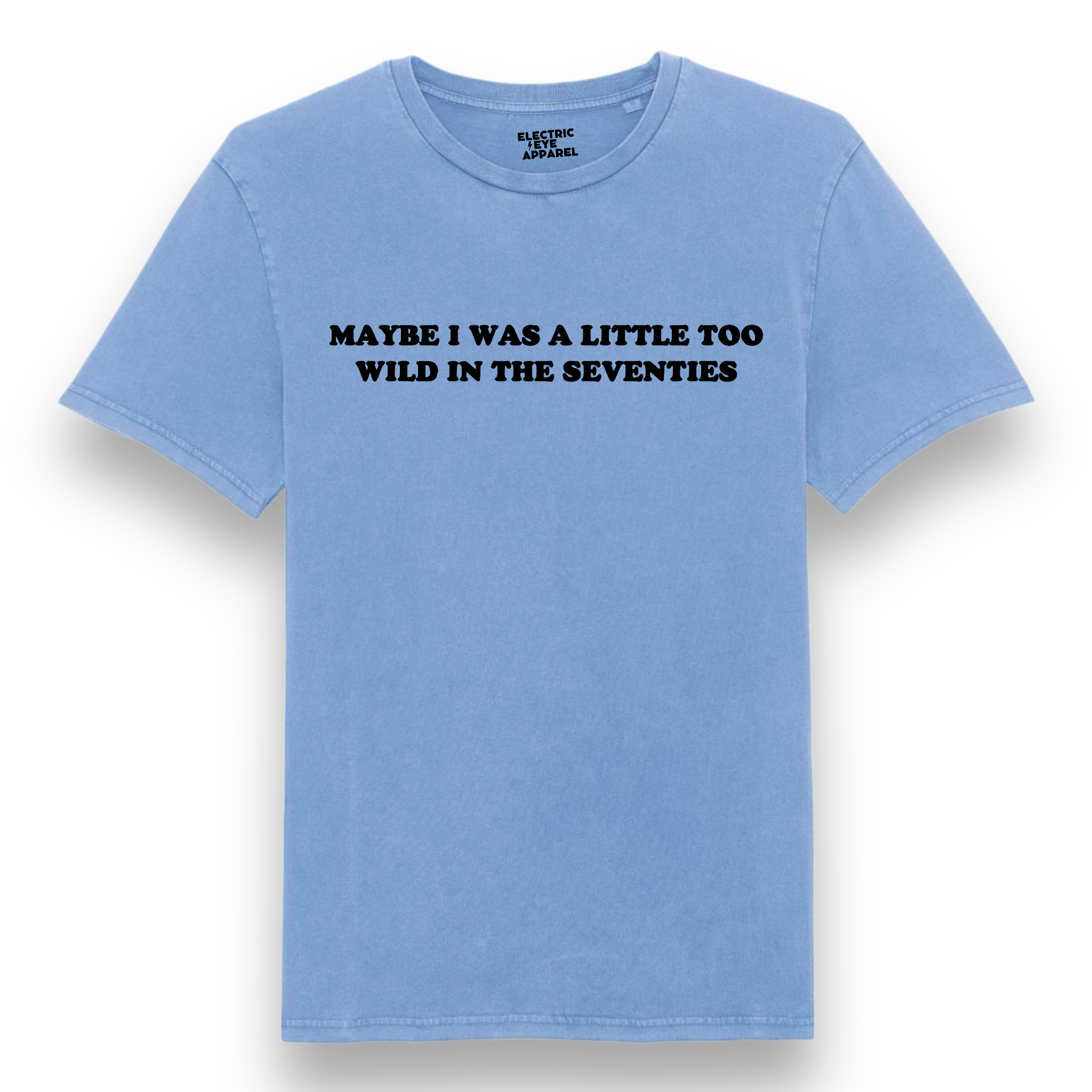 'MAYBE I WAS A LITTLE TOO WILD IN THE SEVENTIES' embroidered premium organic unisex vintage aged t-shirt - inspired by Arctic Monkeys