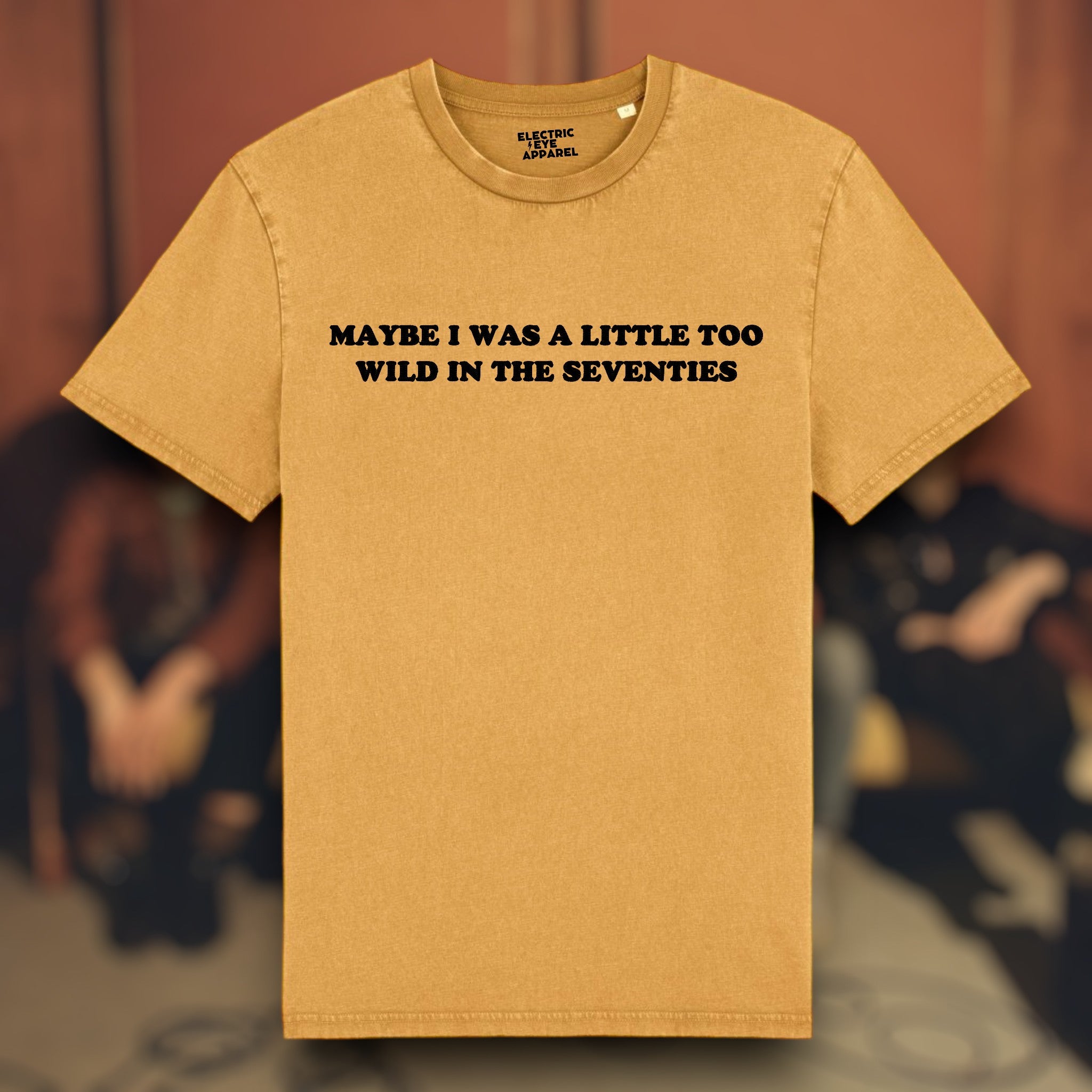 'MAYBE I WAS A LITTLE TOO WILD IN THE SEVENTIES' embroidered premium organic unisex vintage aged t-shirt - inspired by Arctic Monkeys