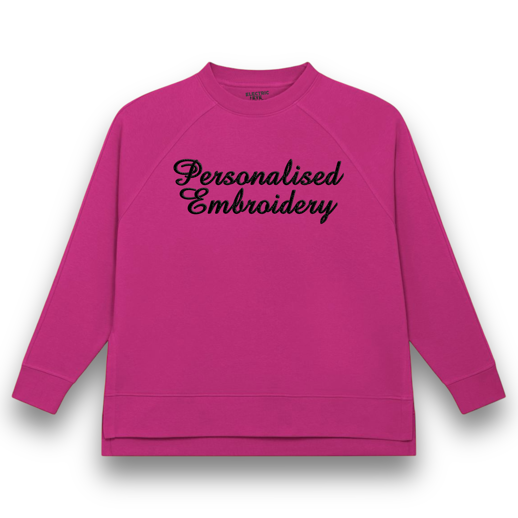 Personalised Lyric Centre Chest Embroidered premium organic women's oversized raglan sleeve side slit 'Wilder' sweatshirt - choose your own lyrics, font and thread colour