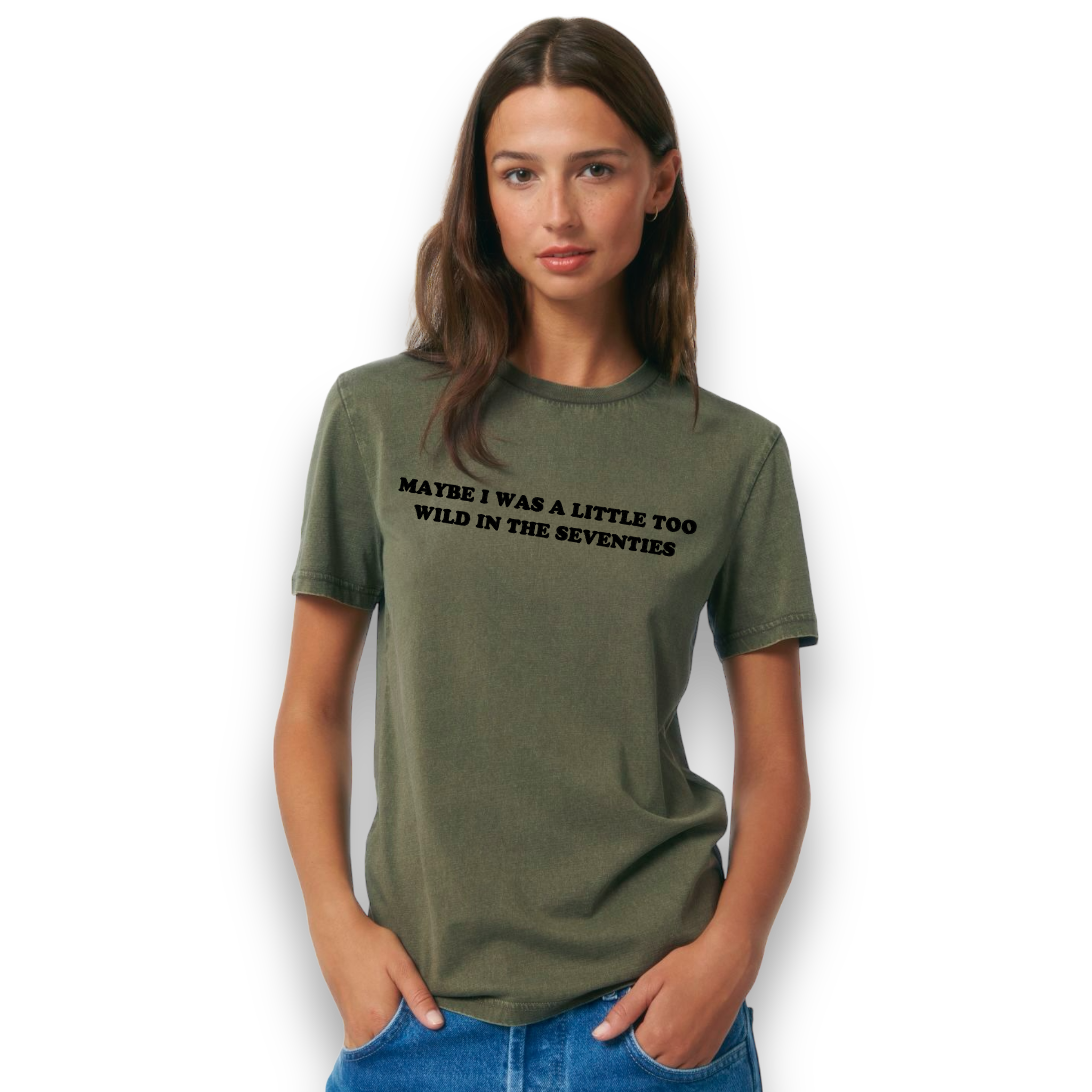 'MAYBE I WAS A LITTLE TOO WILD IN THE SEVENTIES' embroidered premium organic unisex vintage aged t-shirt - inspired by Arctic Monkeys