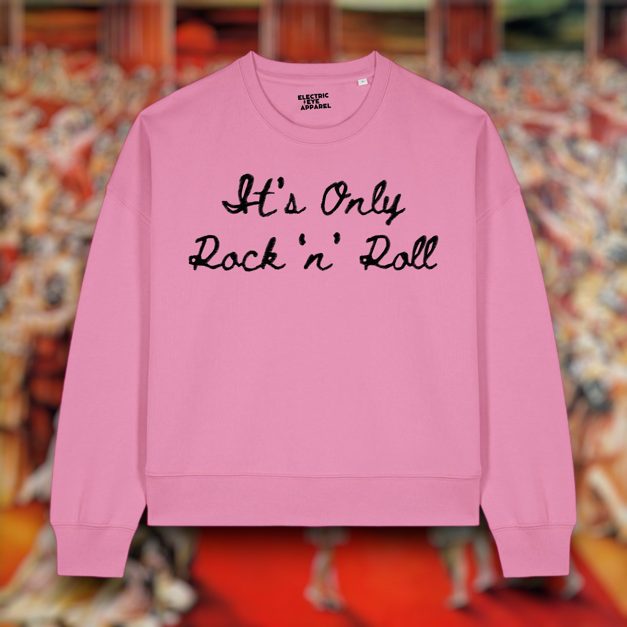 'IT'S ONLY ROCK 'N' ROLL' embroidered organic women's cropped crew neck sweatshirt - inspired by The Rolling Stones