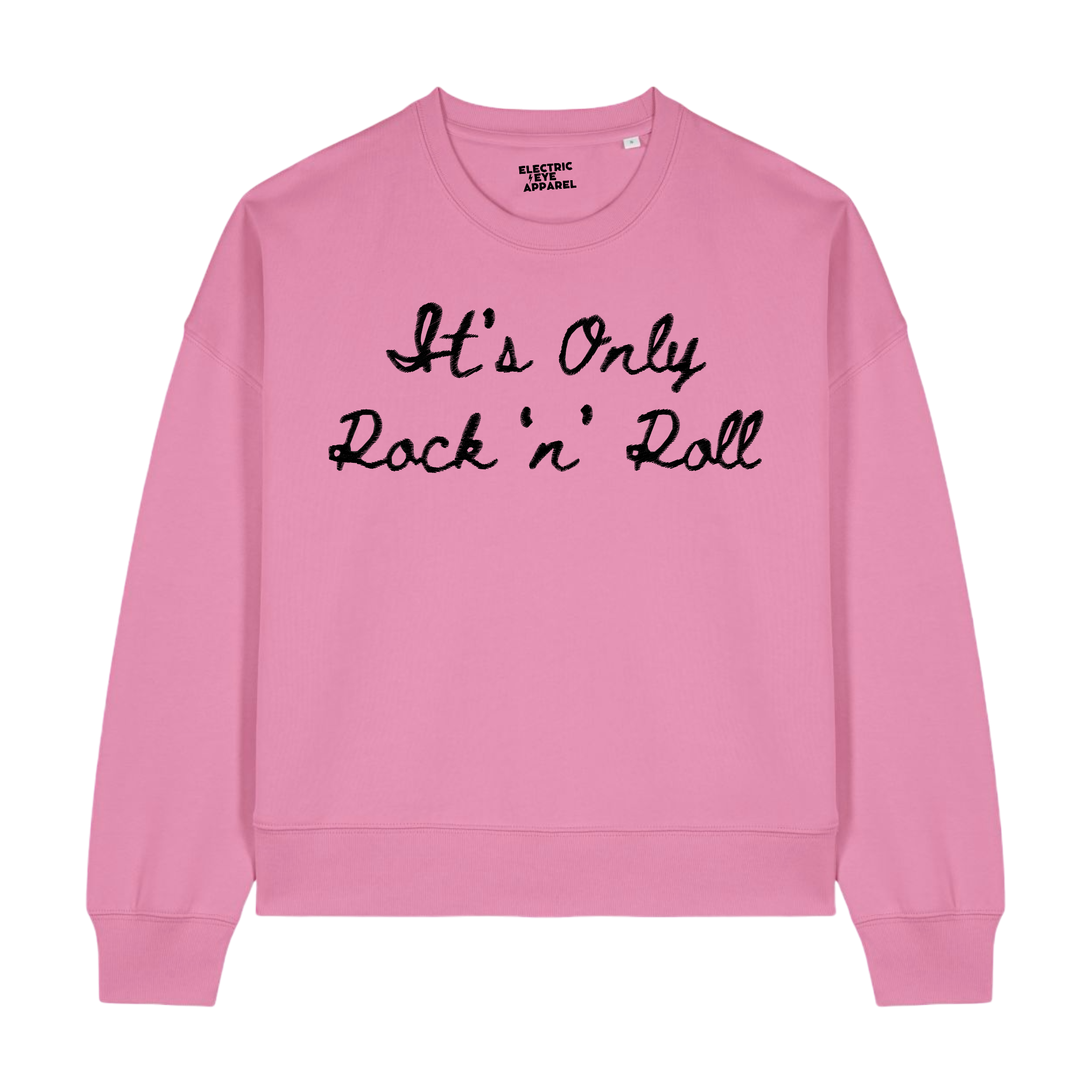 'IT'S ONLY ROCK 'N' ROLL' embroidered organic women's cropped crew neck sweatshirt - inspired by The Rolling Stones