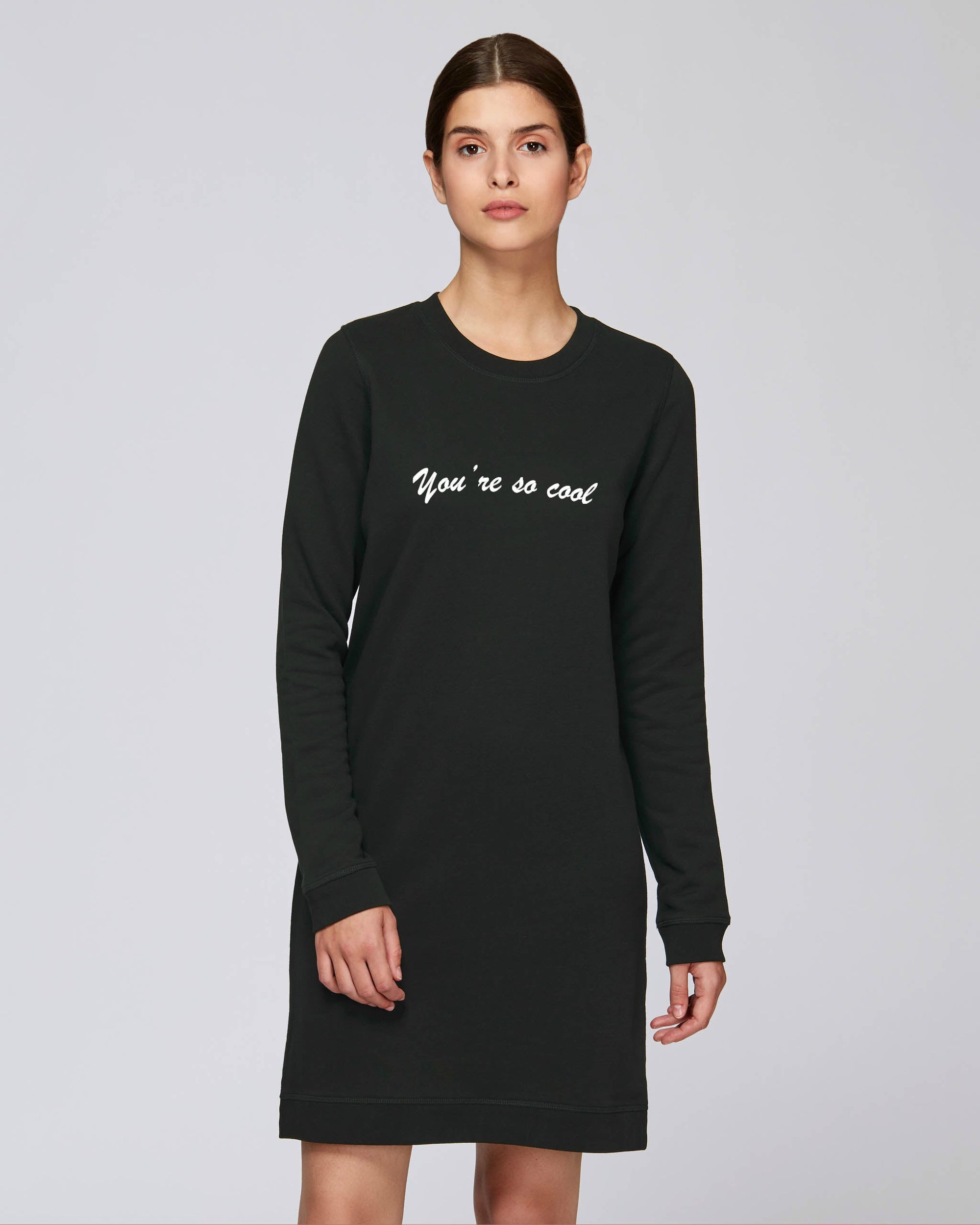SAMPLE SALE 'YOU'RE SO COOL' EMBROIDERED WOMEN'S ORGANIC COTTON SWEATSHIRT DRESS (SIZE XL)