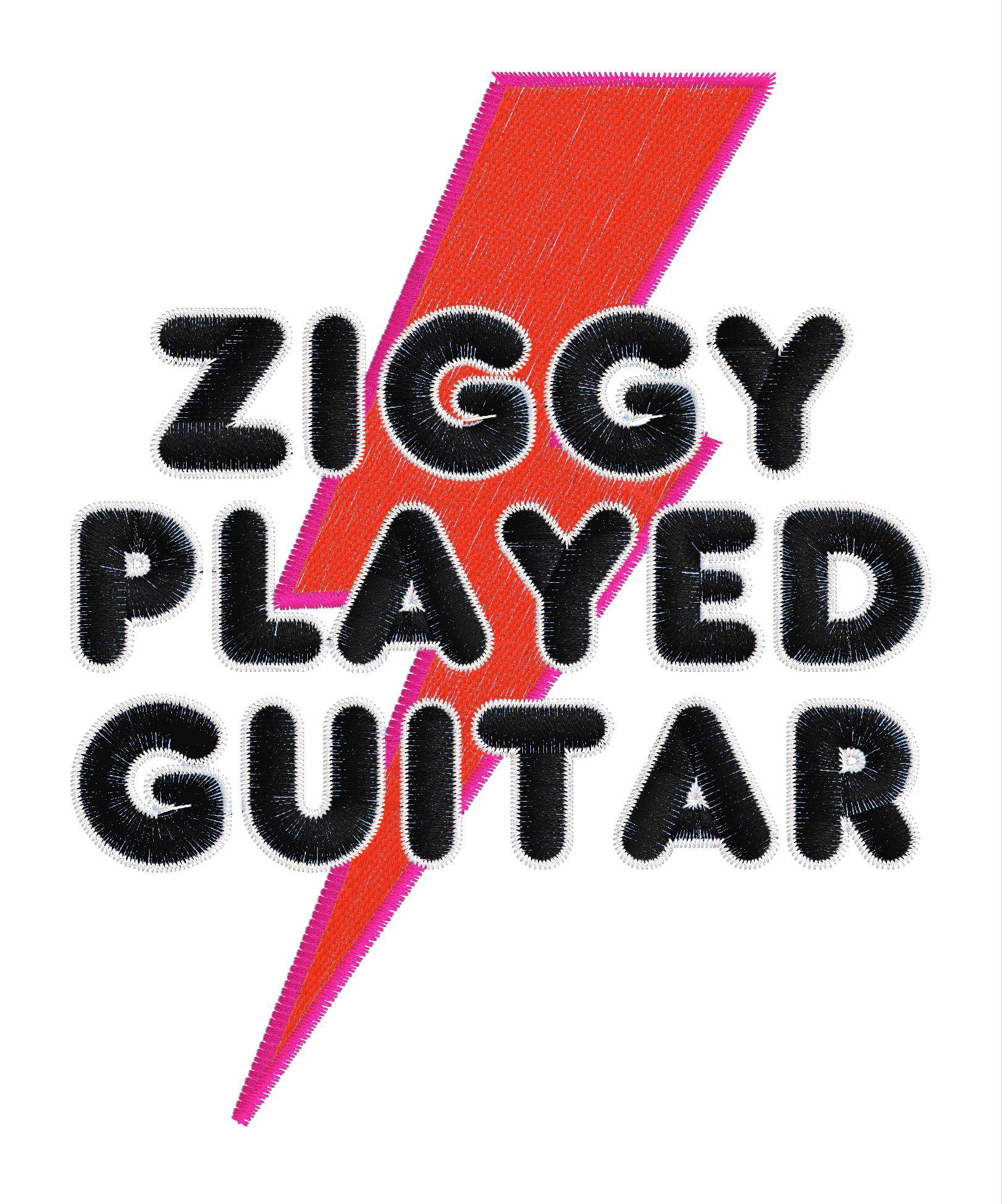 'ZIGGY PLAYED GUITAR' Bowie Bolt left chest embroidered premium organic unisex 'creator vintage' aged t-shirt - inspired by David Bowie & The Spiders From Mars