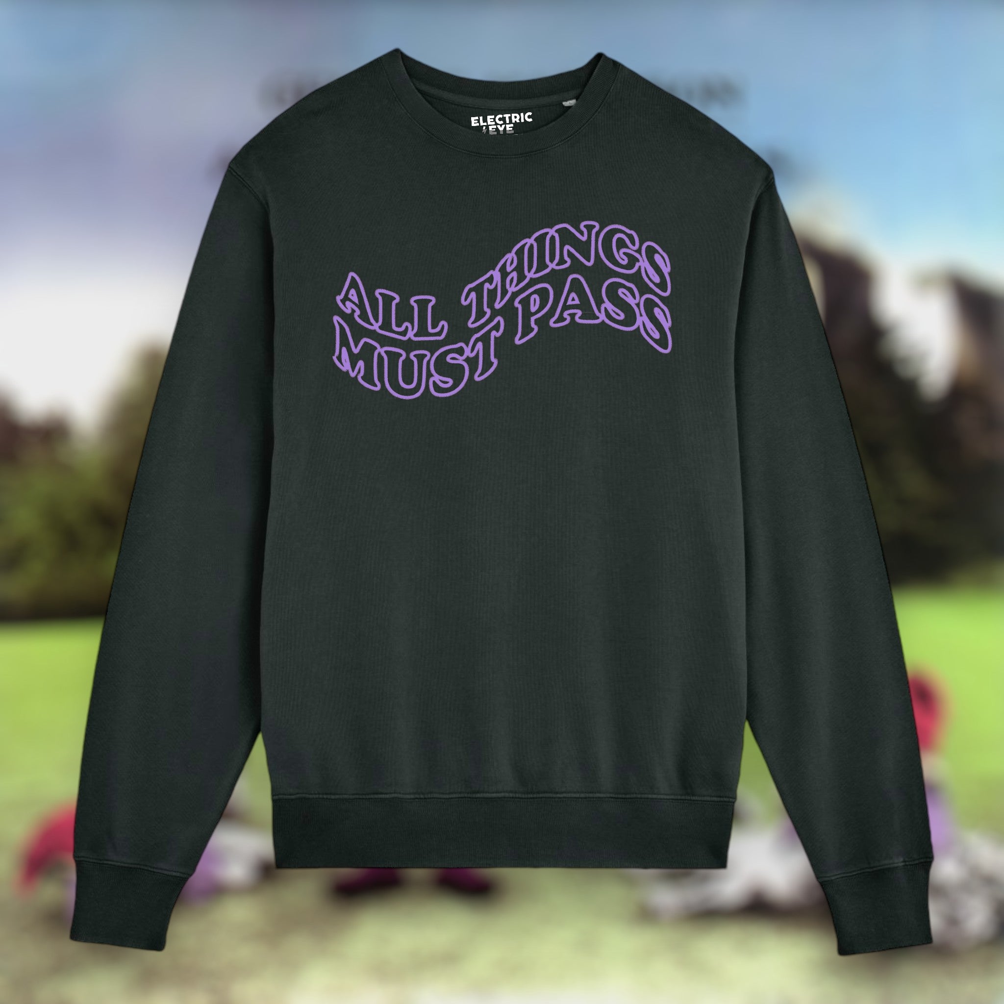 'ALL THINGS MUST PASS' embroidered organic unisex 'matcher' vintage aged sweatshirt - inspired by George Harrison