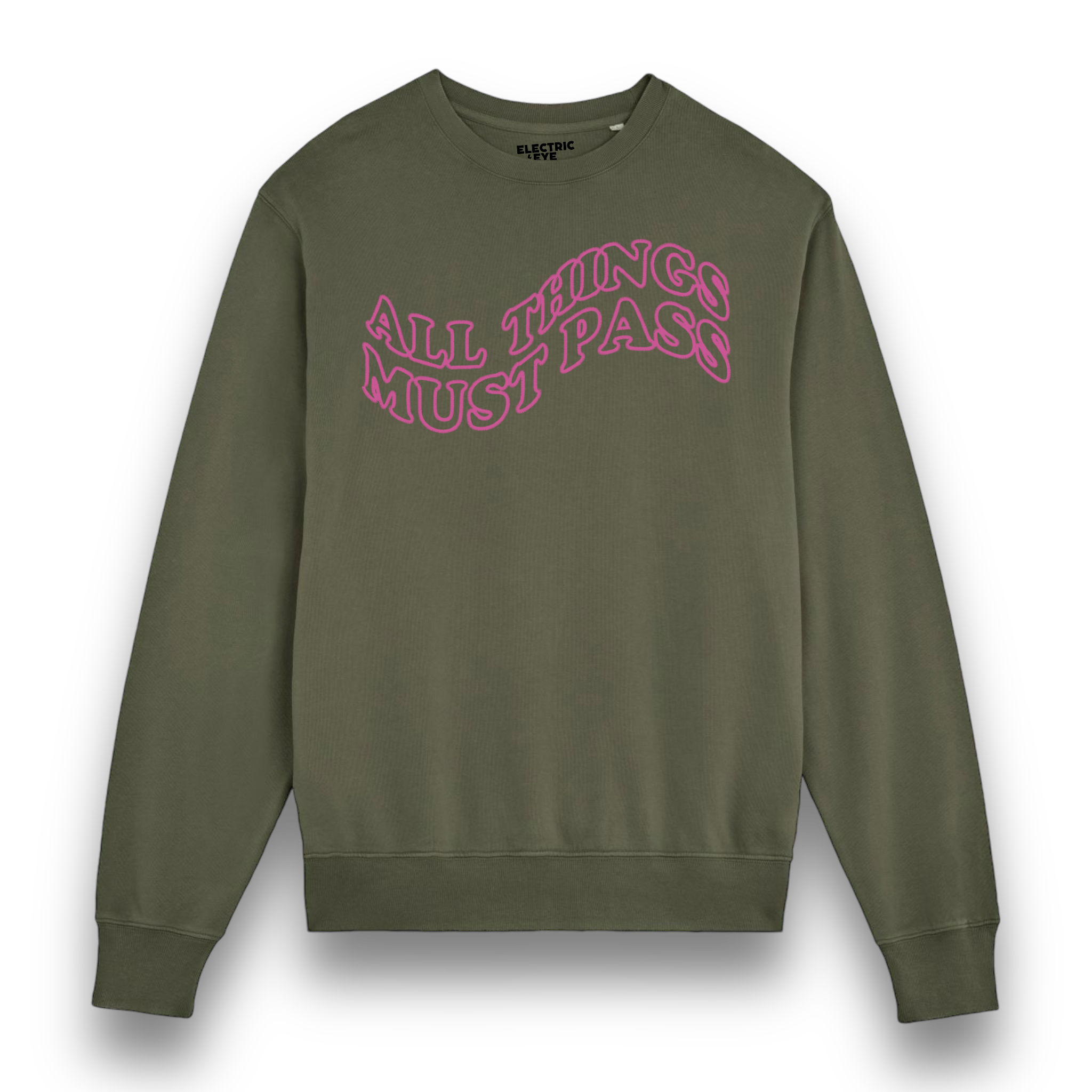 'ALL THINGS MUST PASS' embroidered organic unisex 'matcher' vintage aged sweatshirt - inspired by George Harrison