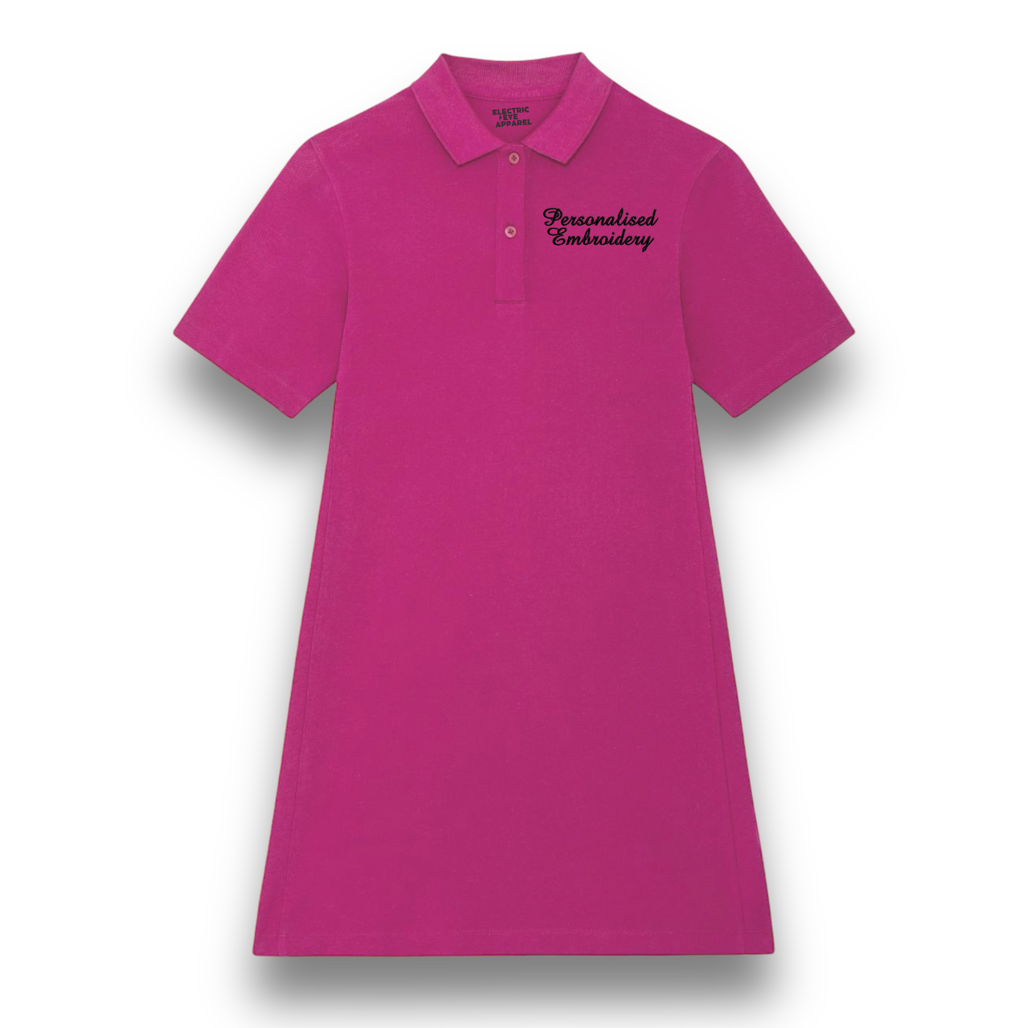 Personalised Lyric Left Chest Embroidered premium organic women's 'Amy' polo shirt dress- choose your own lyrics, font and thread colour