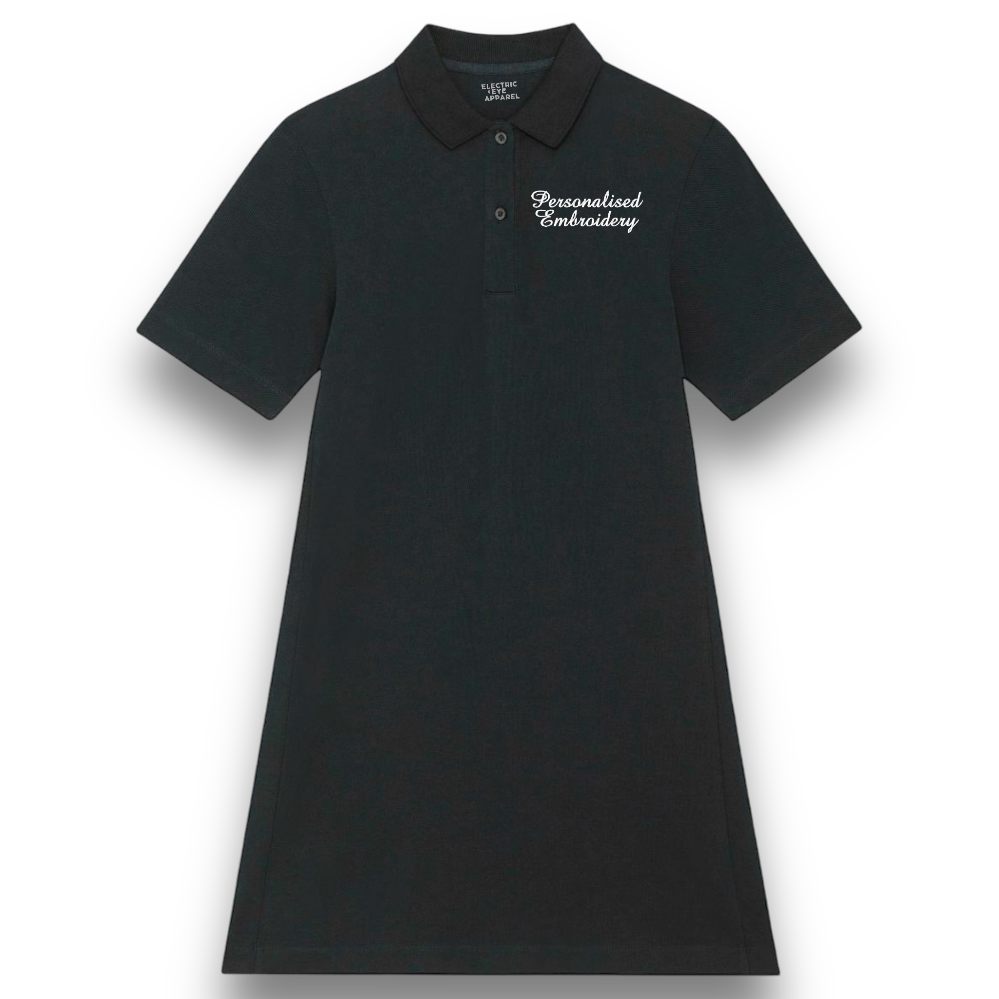 Personalised Lyric Left Chest Embroidered premium organic women's 'Amy' polo shirt dress- choose your own lyrics, font and thread colour