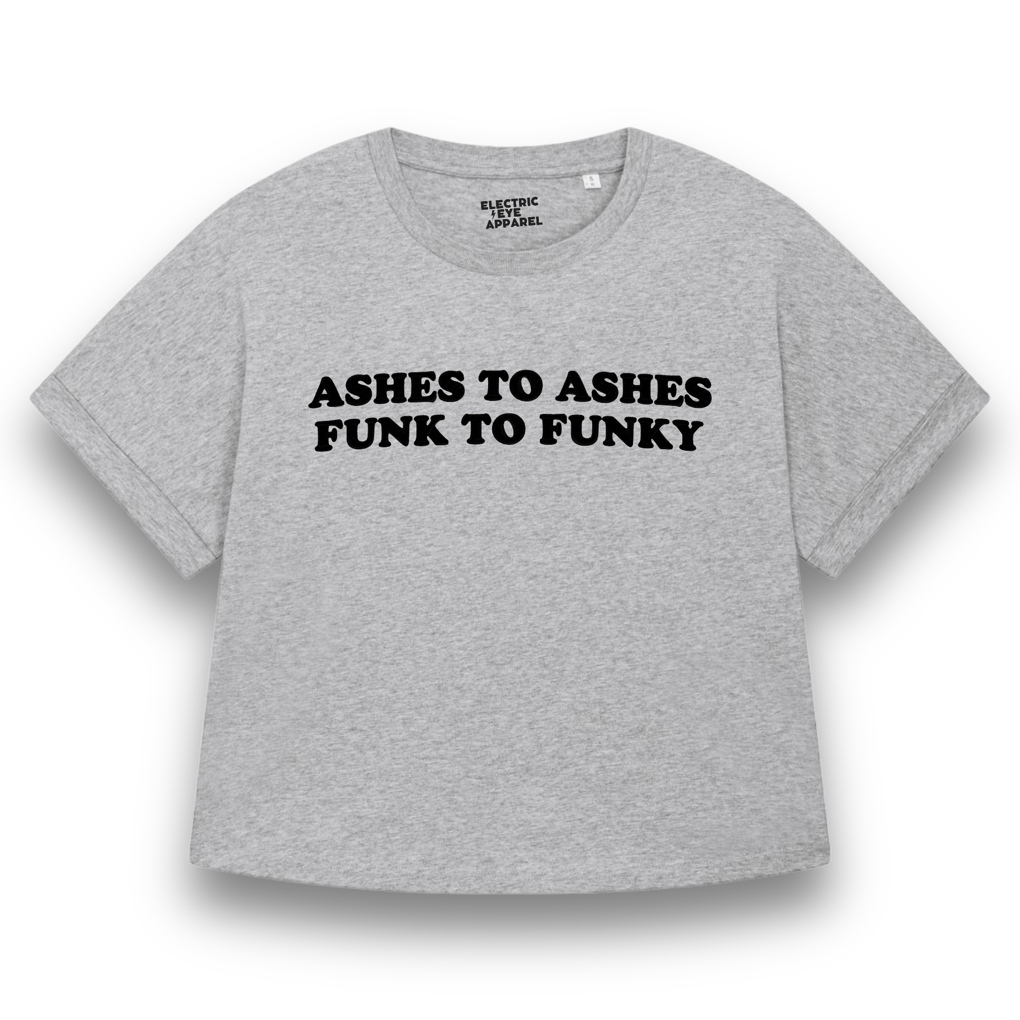 'ASHES TO ASHES FUNK TO FUNKY' embroidered premium organic women's 90s collider t-shirt - inspired by David Bowie