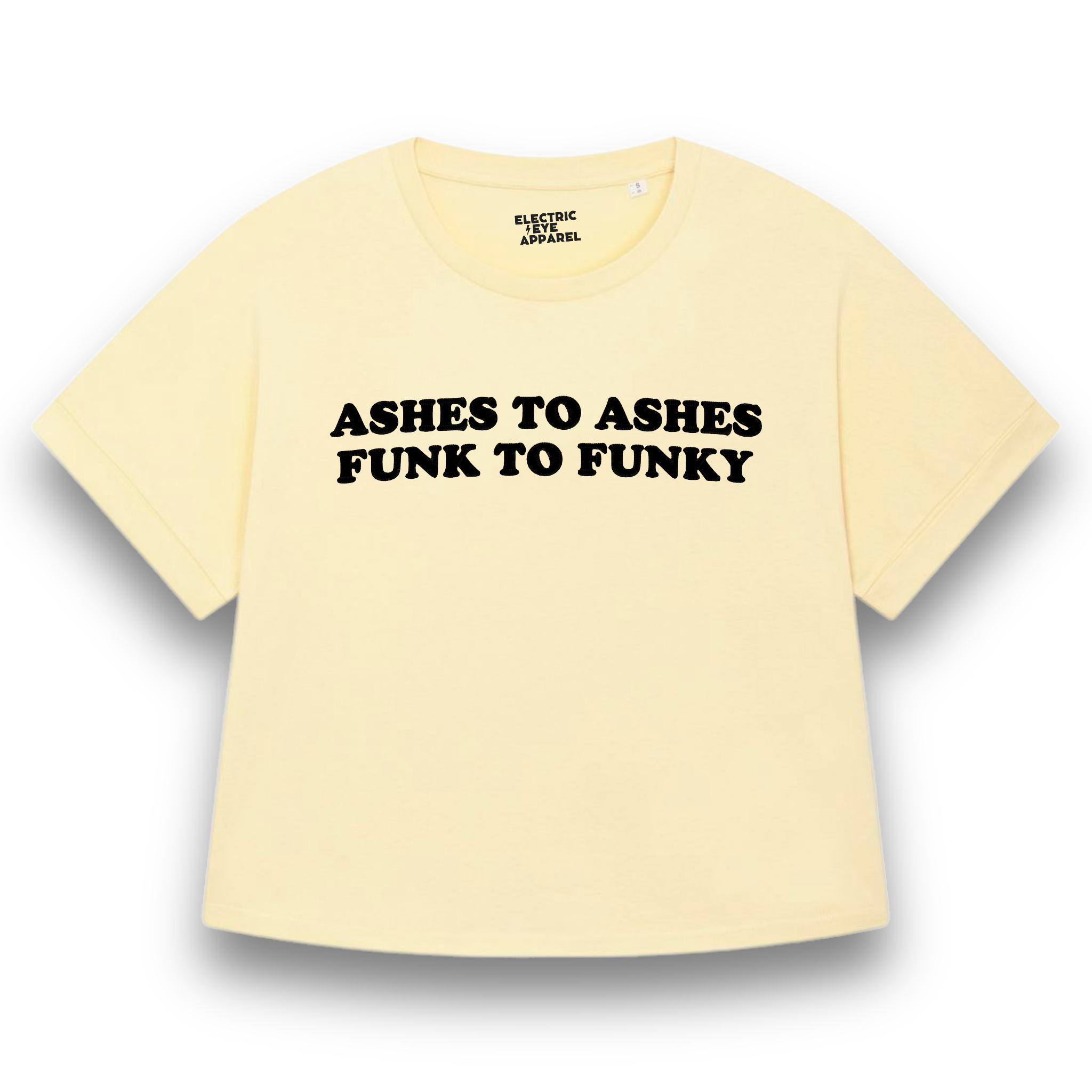 'ASHES TO ASHES FUNK TO FUNKY' embroidered premium organic women's 90s collider t-shirt - inspired by David Bowie