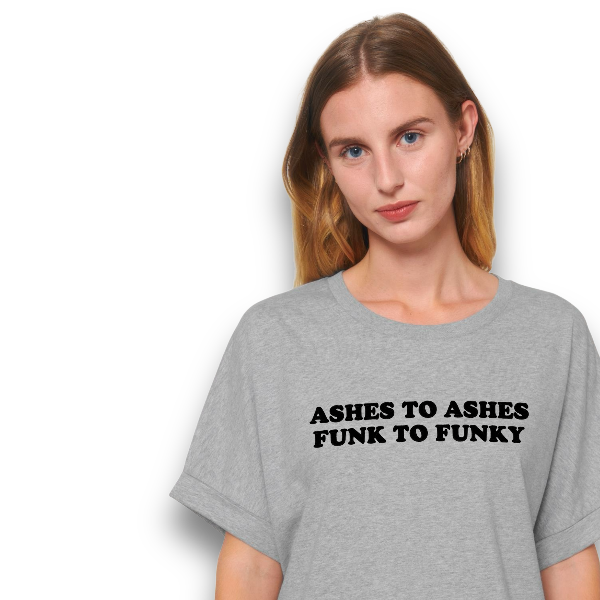 'ASHES TO ASHES FUNK TO FUNKY' embroidered premium organic women's 90s collider t-shirt - inspired by David Bowie