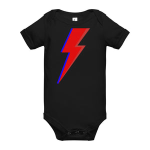 Premium Printed Bold Bowie Bolt - Baby short sleeve one piece soft organic cotton babygrow - Red Bolt