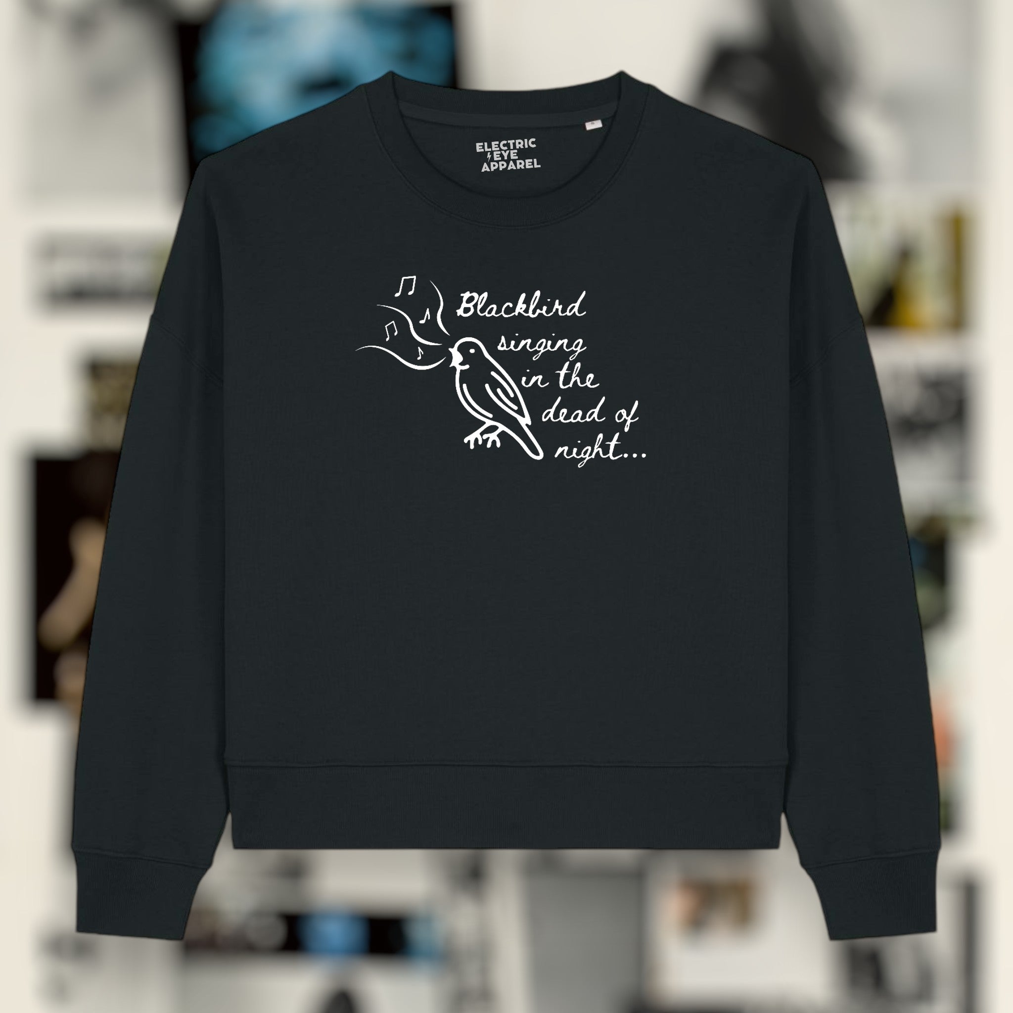 'BLACKBIRD SINGING' embroidered organic women's 90s dropped shoulder 'alma' sweatshirt - inspired by The Beatles