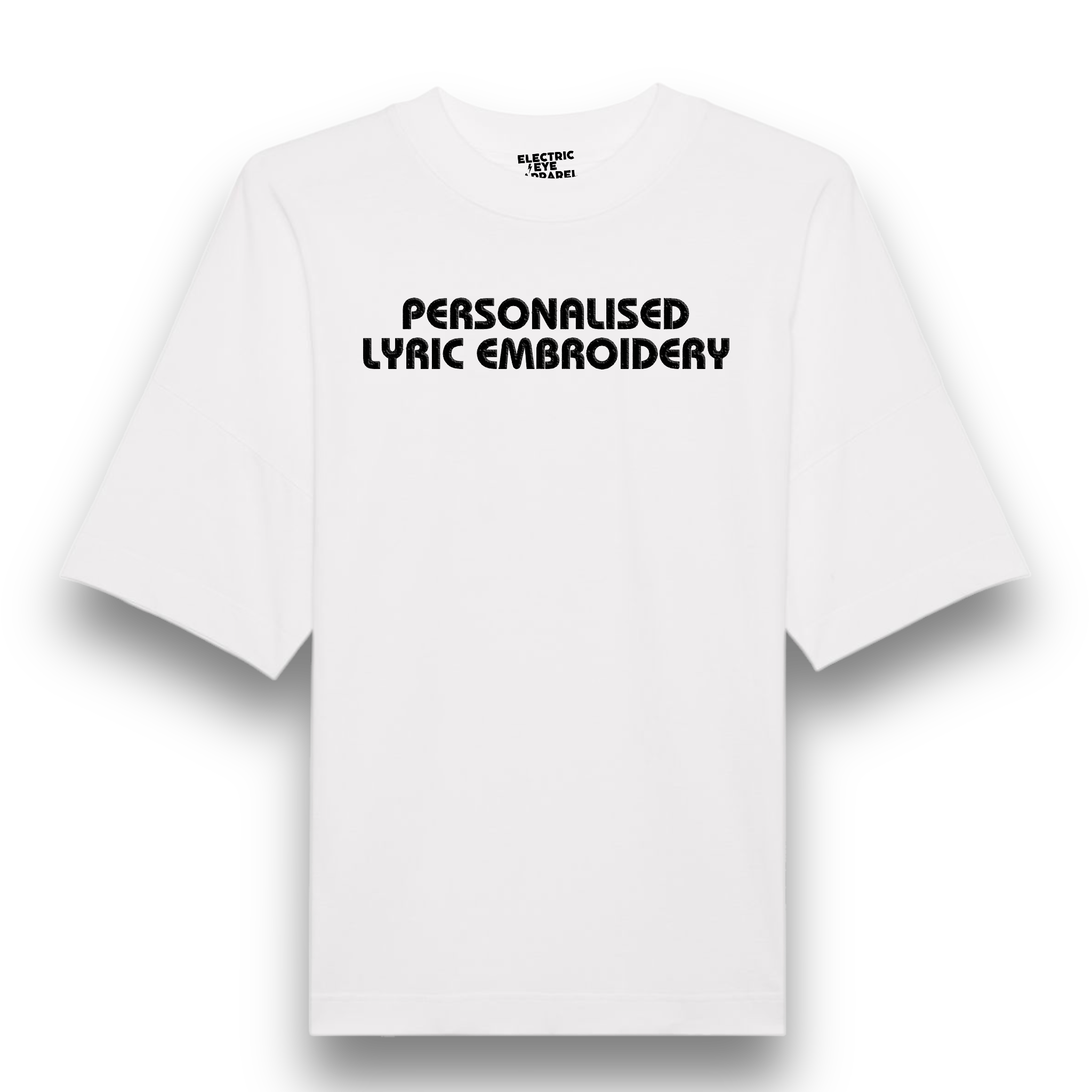 Personalised Lyric Centre Chest Embroidered premium organic iconic unisex heavy dropped shoulder 'Blaster' t-shirt - choose your own lyrics, font and thread colour