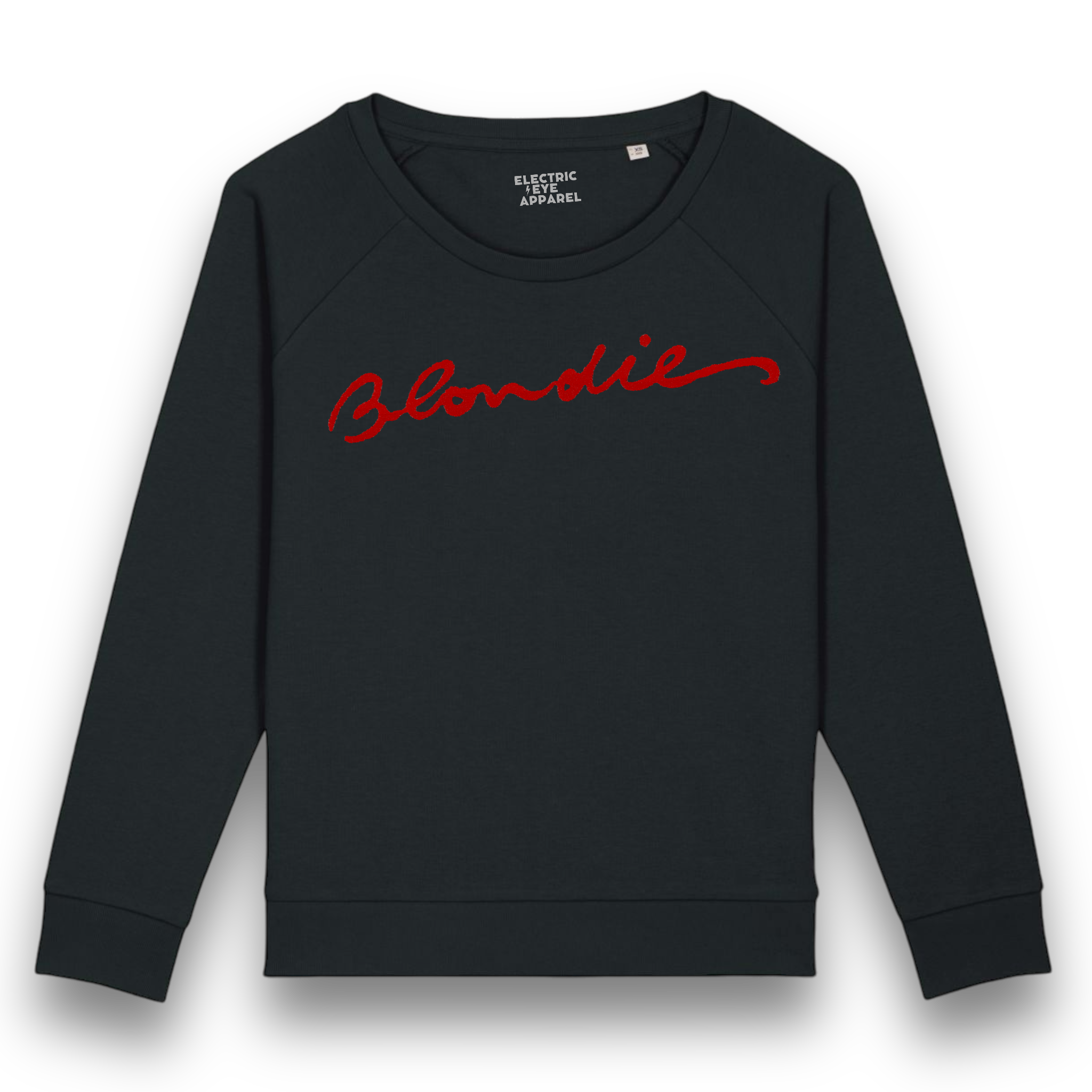 'BLONDIE' embroidered organic relaxed fit women's raglan 'dazzler' sweatshirt - inspired by the iconic sweatshirt worn by Debbie Harry