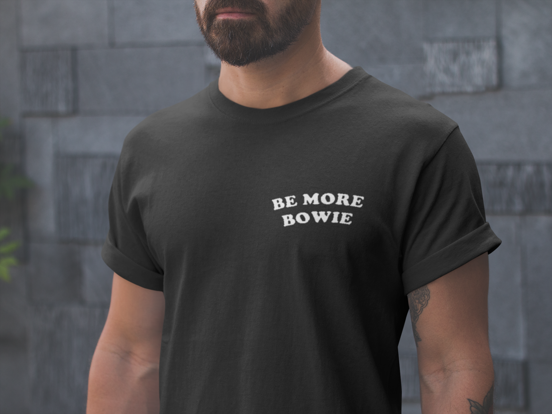 Be More Bowie Left Chest Embroidered Unisex organic cotton t-shirt - white font