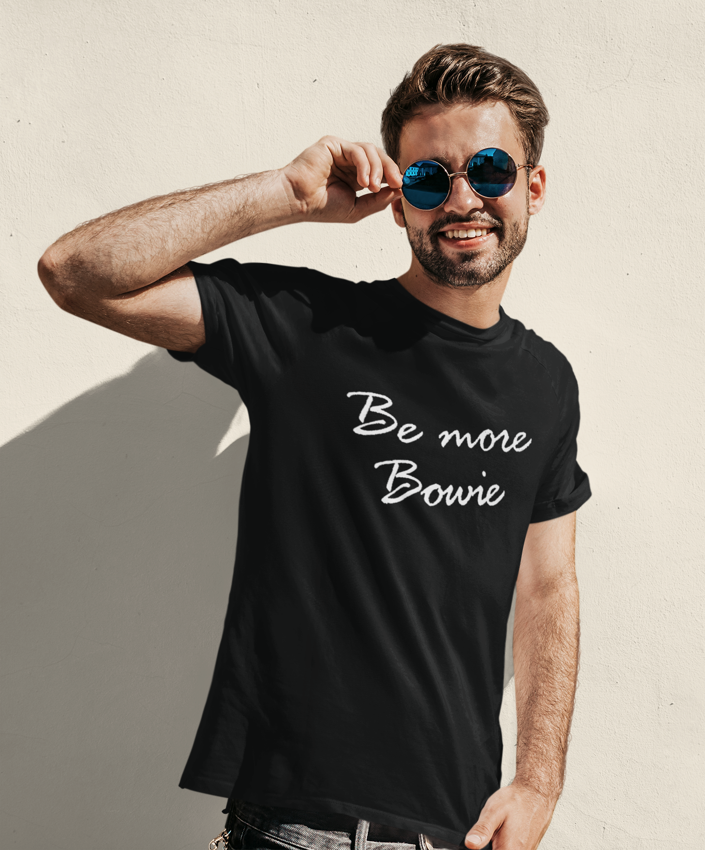 Be More Bowie 80s Style Camiseta bordada unisex de algodón orgánico - hilo blanco