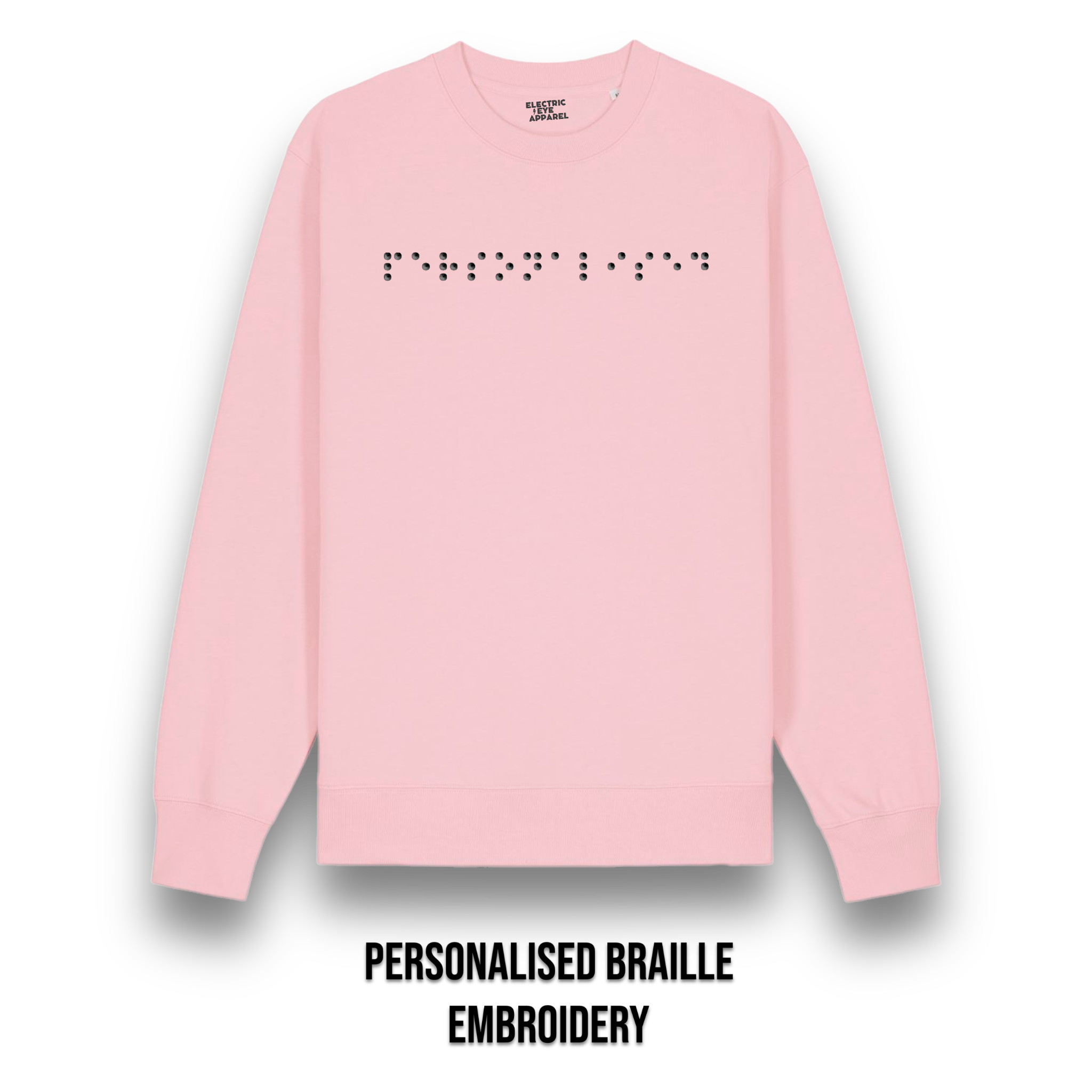 Personalised Braille Lyric Centre Chest Embroidered premium organic unisex classic crew neck 'Changer' sweatshirt - convert lyrics to braille, choose your own thread colour