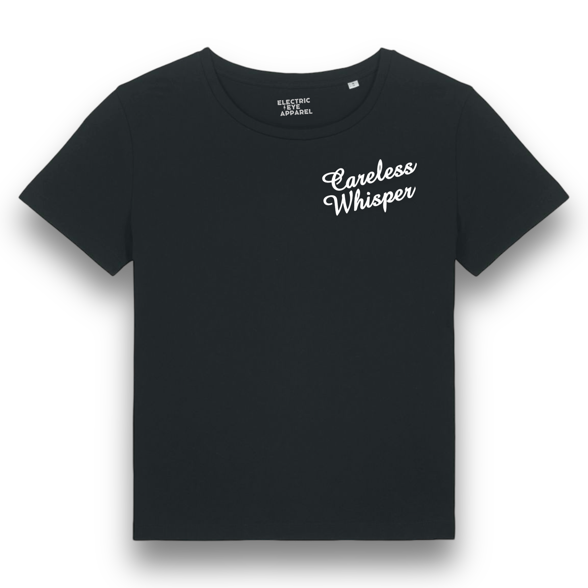 'CARELESS WHISPER' left chest embroidered premium organic iconic mid-light women's 'Serena' t-shirt - inspired by George Michael