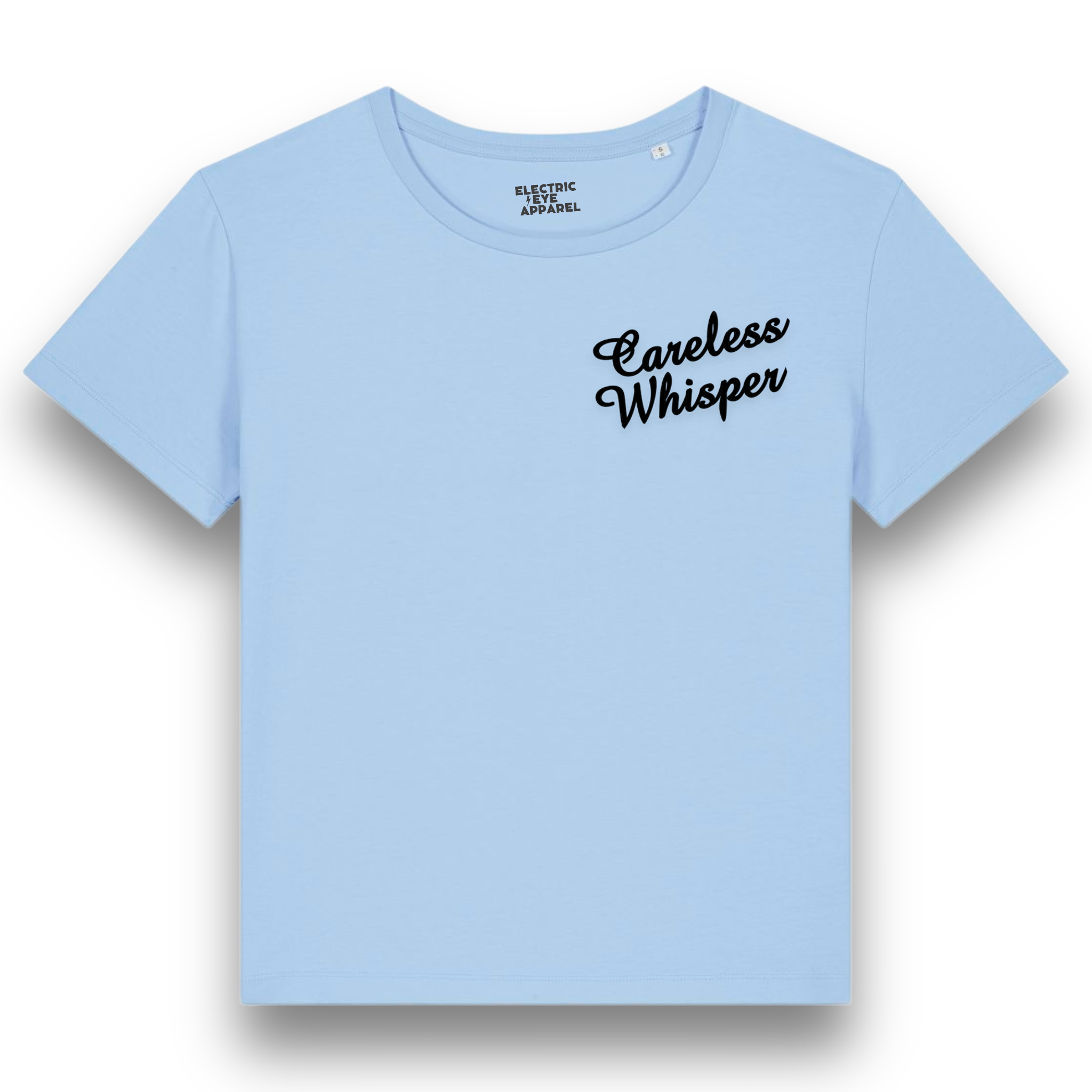 'CARELESS WHISPER' left chest embroidered premium organic iconic mid-light women's 'Serena' t-shirt - inspired by George Michael