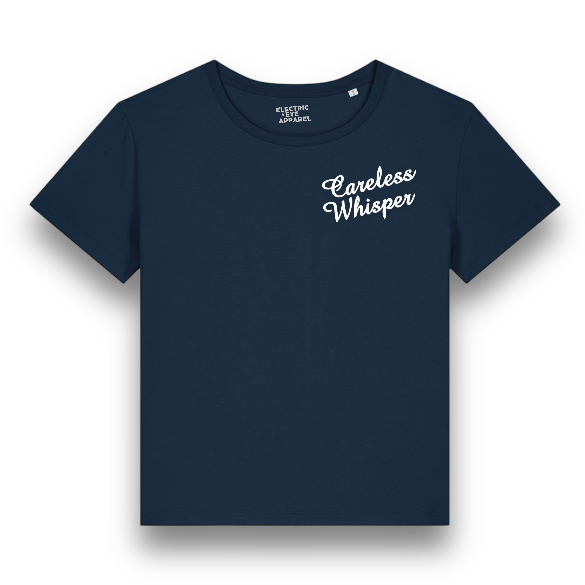 'CARELESS WHISPER' left chest embroidered premium organic iconic mid-light women's 'Serena' t-shirt - inspired by George Michael