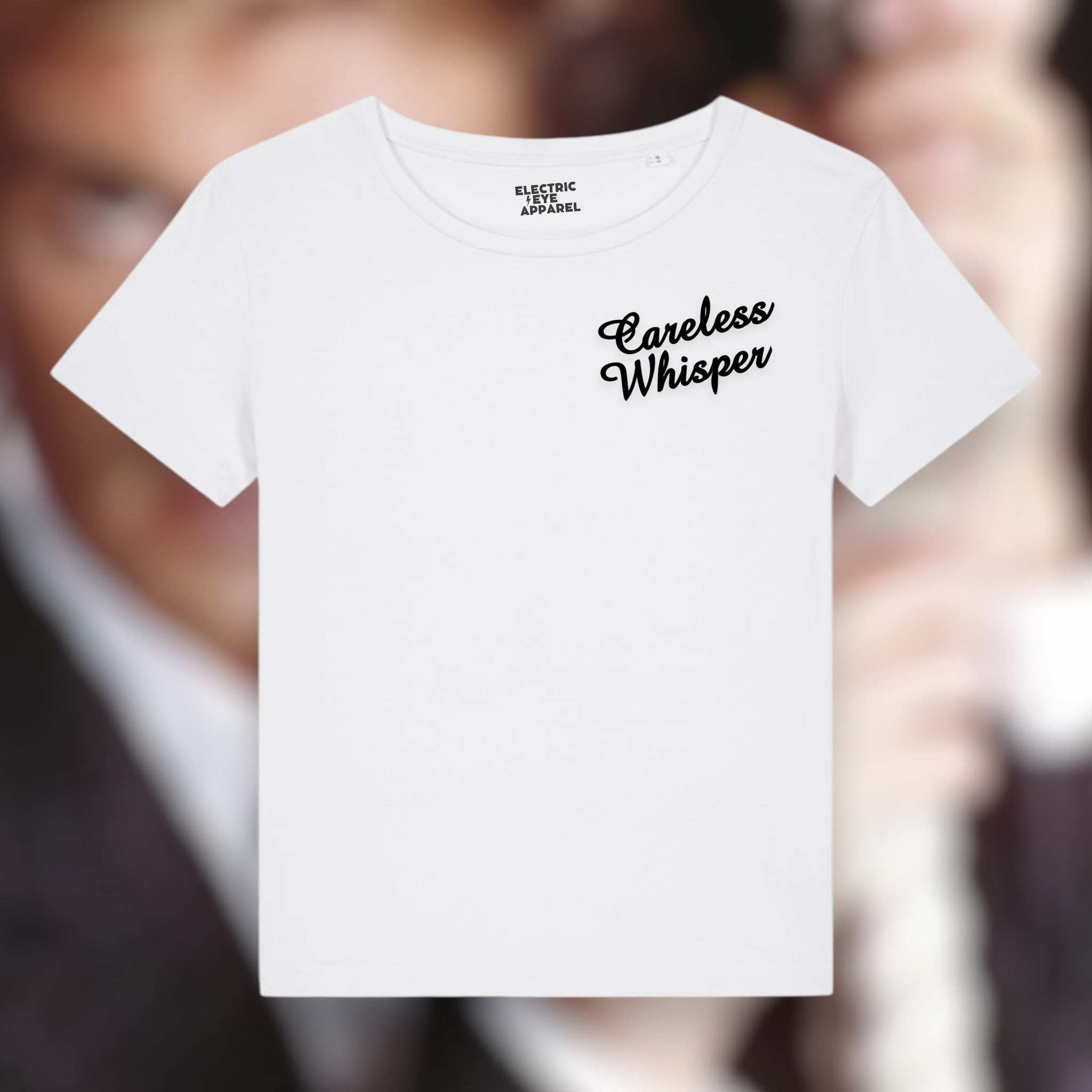 'CARELESS WHISPER' left chest embroidered premium organic iconic mid-light women's 'Serena' t-shirt - inspired by George Michael