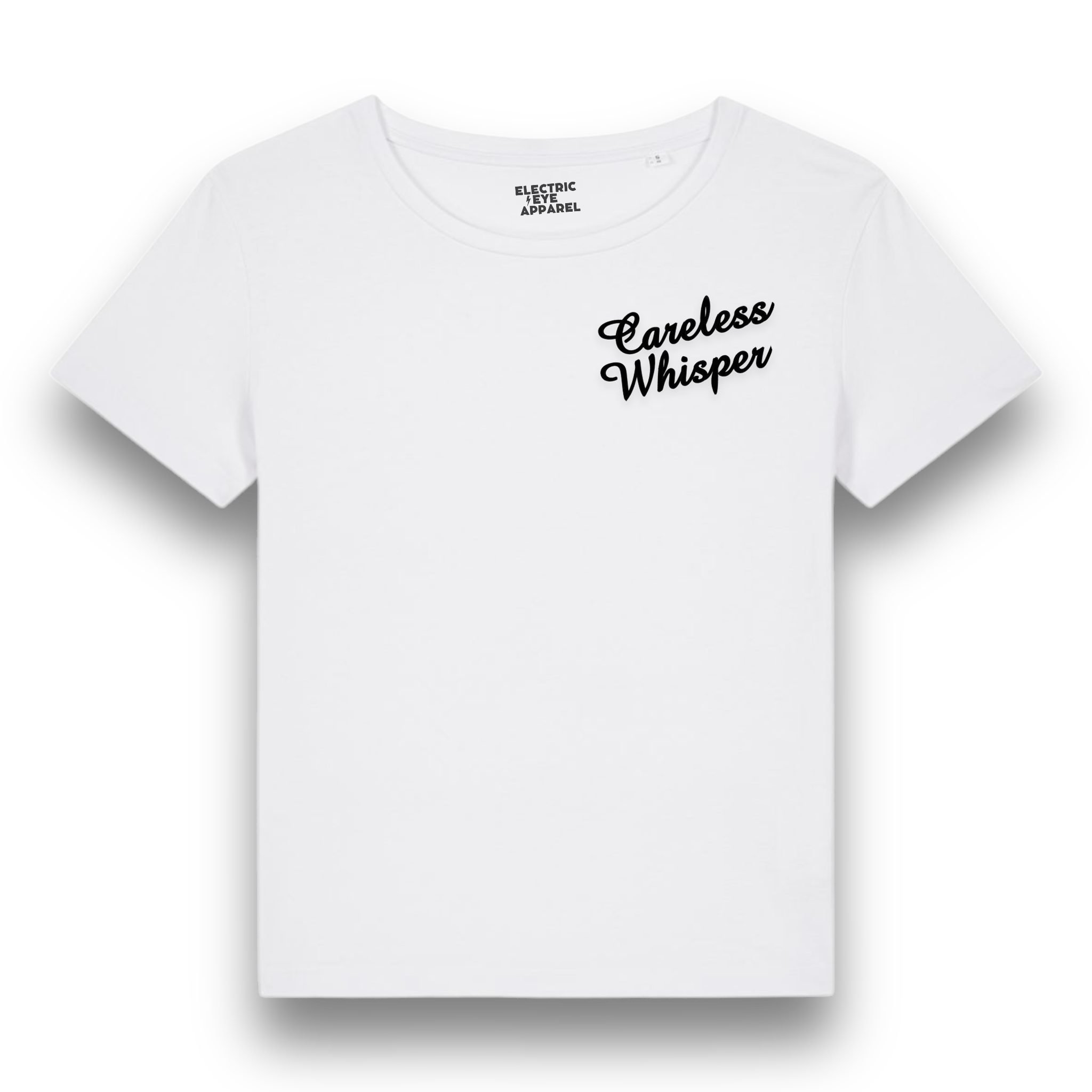 'CARELESS WHISPER' left chest embroidered premium organic iconic mid-light women's 'Serena' t-shirt - inspired by George Michael