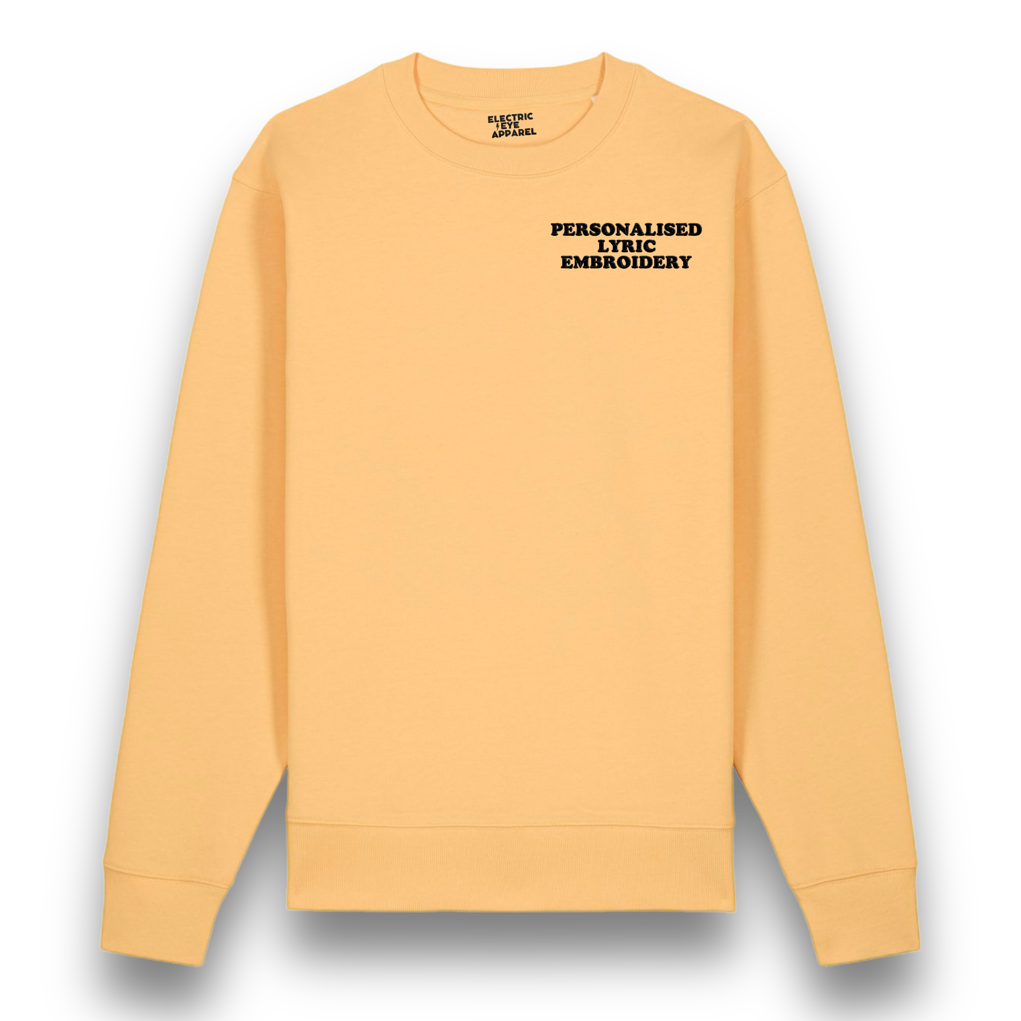 Personalised Lyric Left Chest Embroidered premium organic unisex classic crew neck 'Changer' sweatshirt - choose your own lyrics, font and thread colour