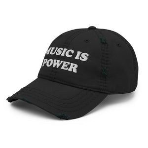 Music Is Power 刺绣仿旧男女通用爸爸帽棒球帽 - 白色刺绣（更多颜色可选）