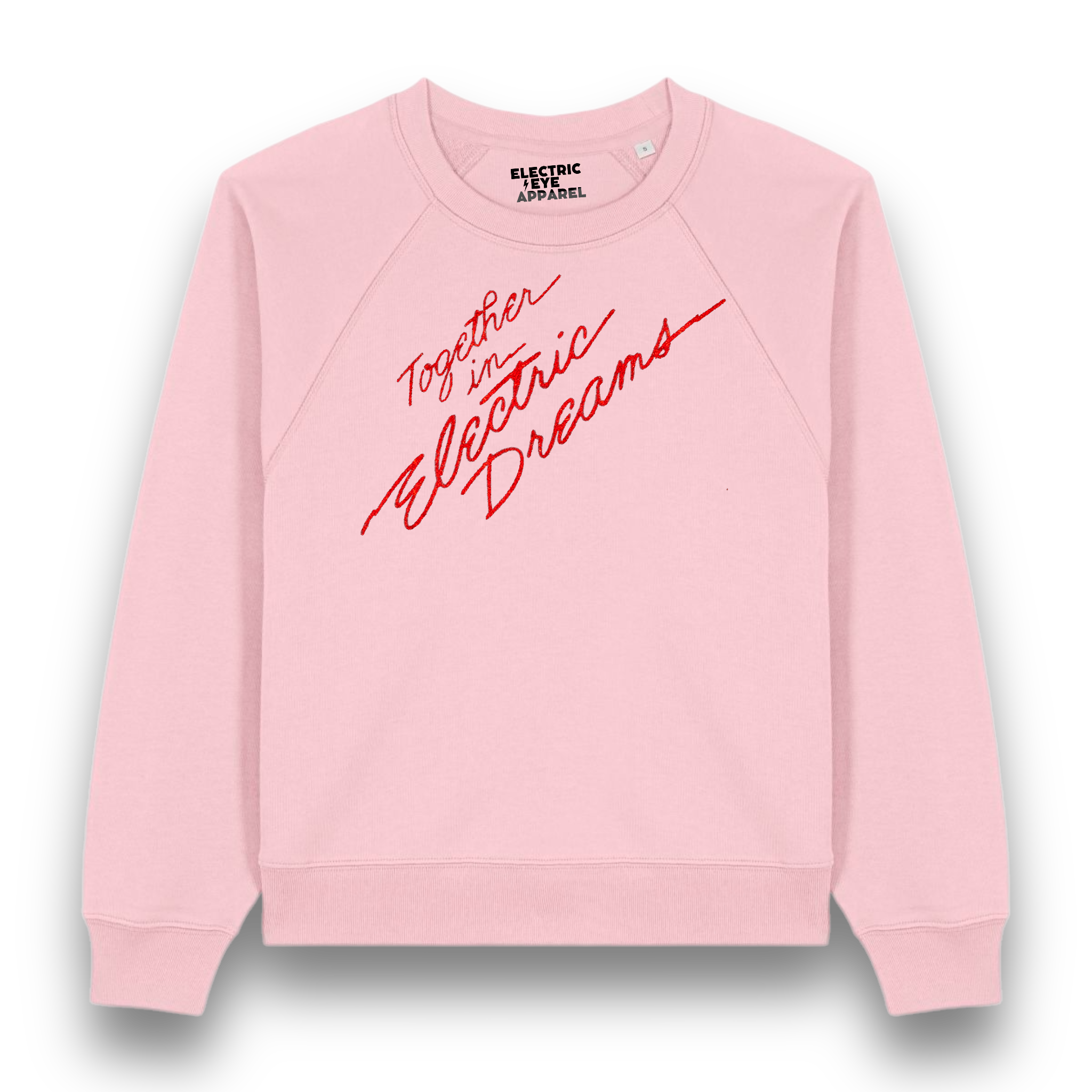 Limited Edition 'TOGETHER IN ELECTRIC DREAMS' 1980s style glitter embroidered organic women's raglan 'clara' sweatshirt - inspired by Giorgio Moroder & Phil Oakey