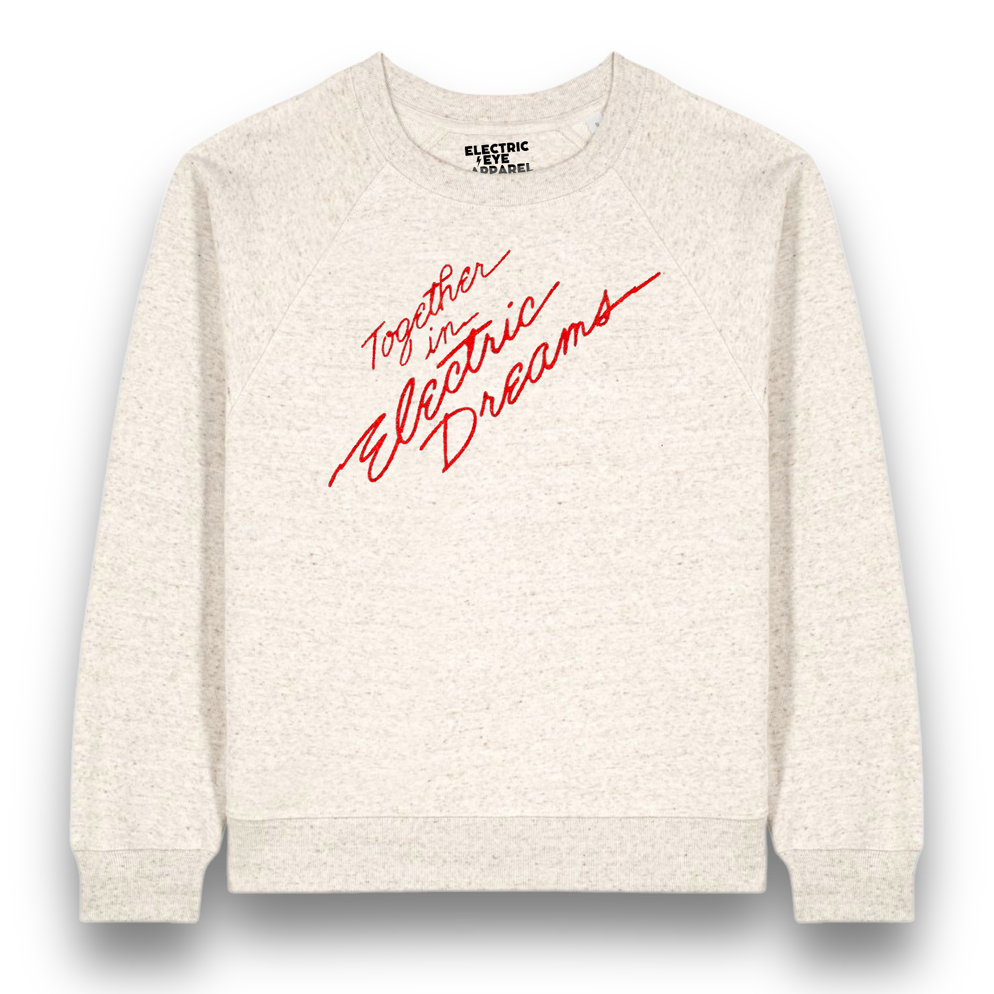 Limited Edition 'TOGETHER IN ELECTRIC DREAMS' 1980s style glitter embroidered organic women's raglan 'clara' sweatshirt - inspired by Giorgio Moroder & Phil Oakey