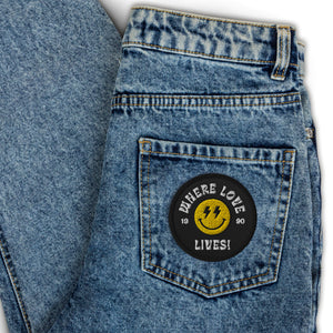 90s Style 'Where Love Lives' Smiley Lyric Embroidered patch